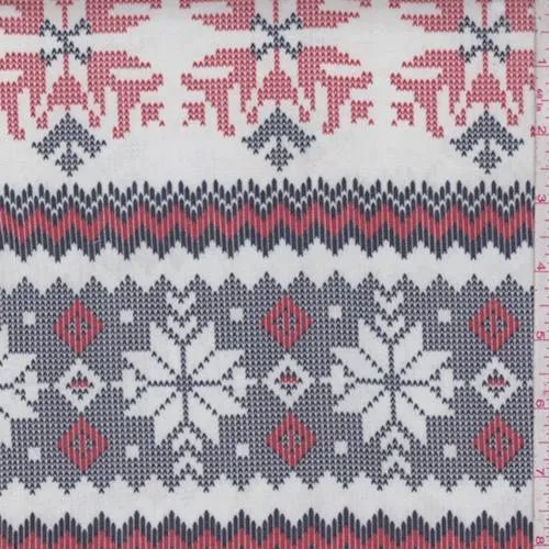 1 YD PC-White/Navy/Red Snowflake Cotton Lawn Fabric