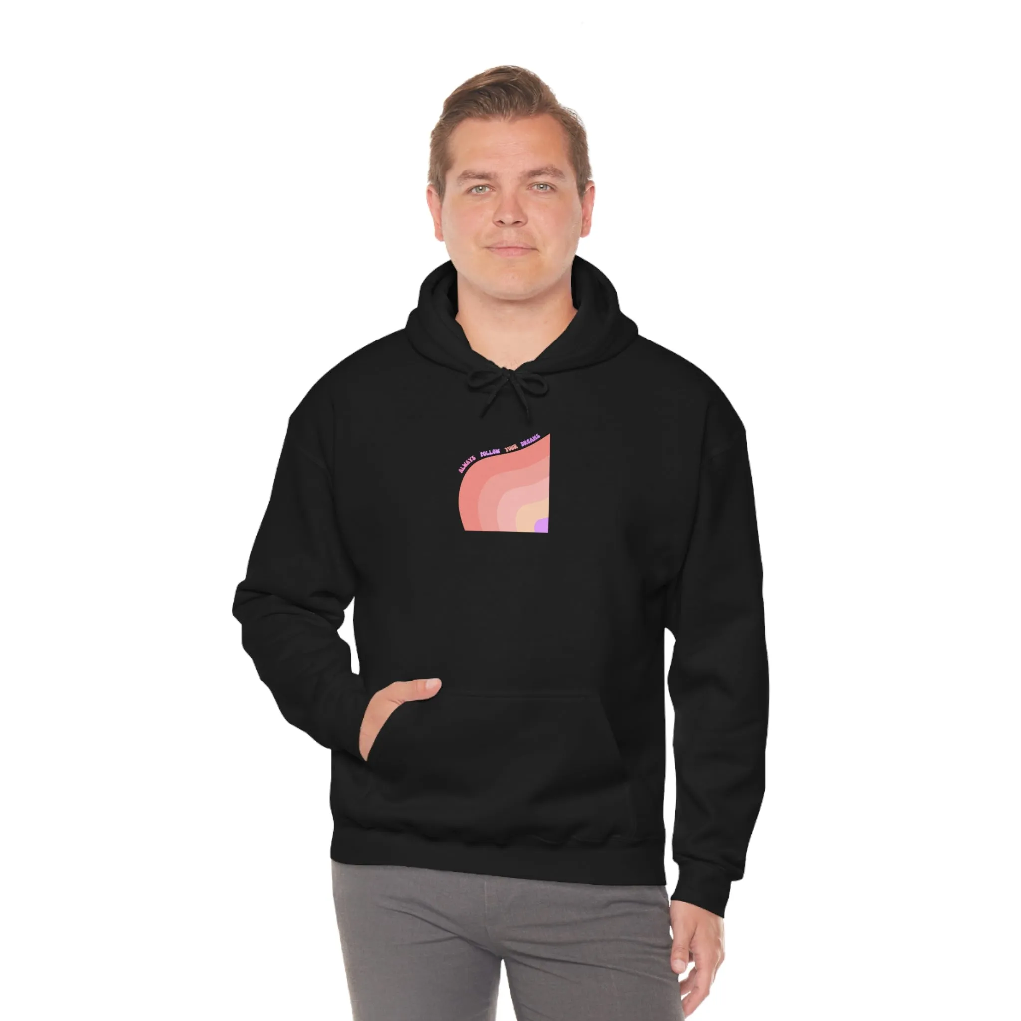 Aesthetic Hoodie, Positivity Hoodie, Always Follow Your Dreams Trendy Vsco Hoodie Graphic Aesthetic Pink Gift, Retro Rainbow Sweatshirt
