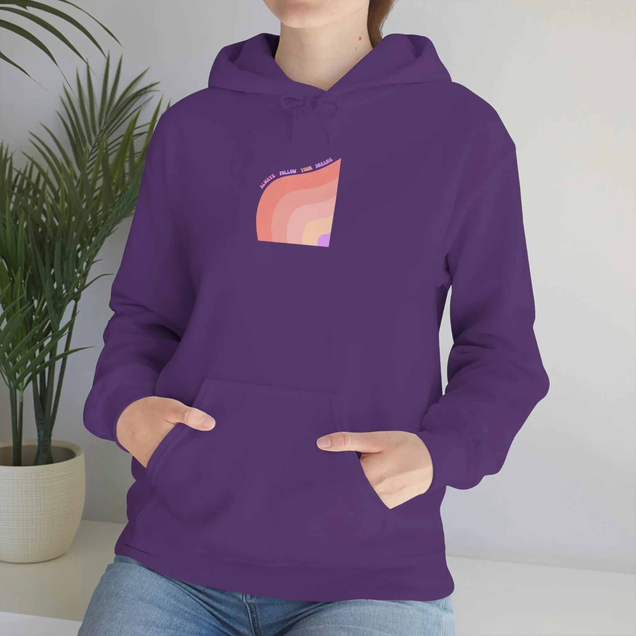 Aesthetic Hoodie, Positivity Hoodie, Always Follow Your Dreams Trendy Vsco Hoodie Graphic Aesthetic Pink Gift, Retro Rainbow Sweatshirt