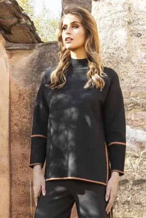 Aggel Relaxed 2 Tone Sweater in Black Amber