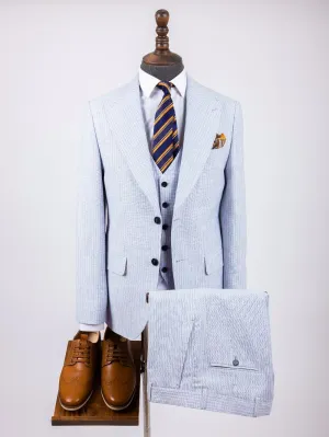 Baby Blue Pure Linen Men Summer Suit