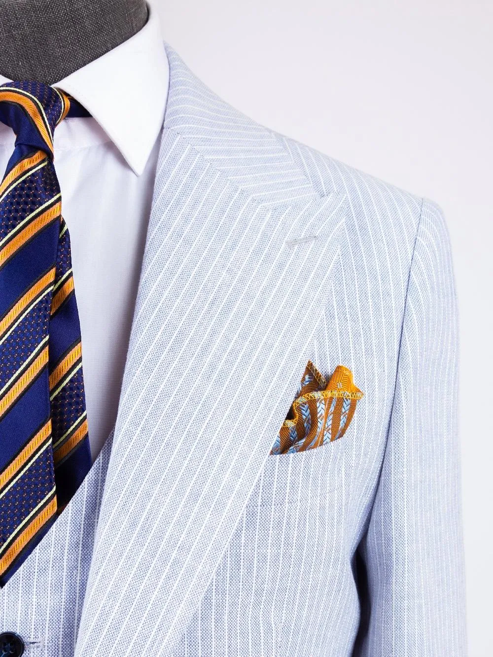 Baby Blue Pure Linen Men Summer Suit