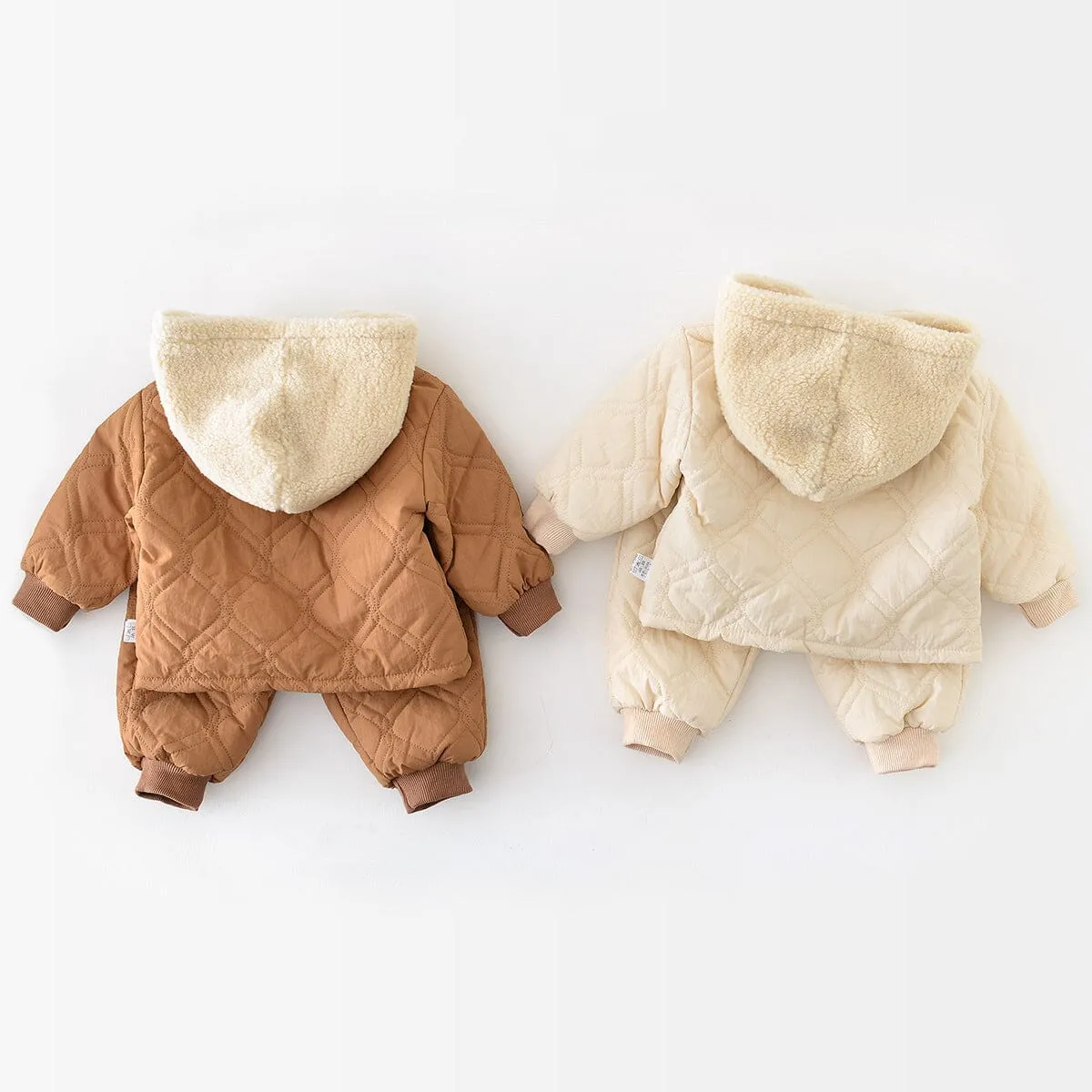 Bear Hooded Quilted Plush Jacket Set