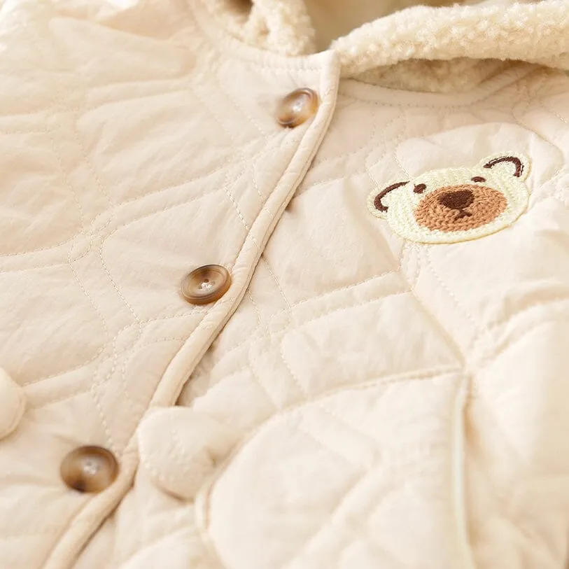 Bear Hooded Quilted Plush Jacket Set