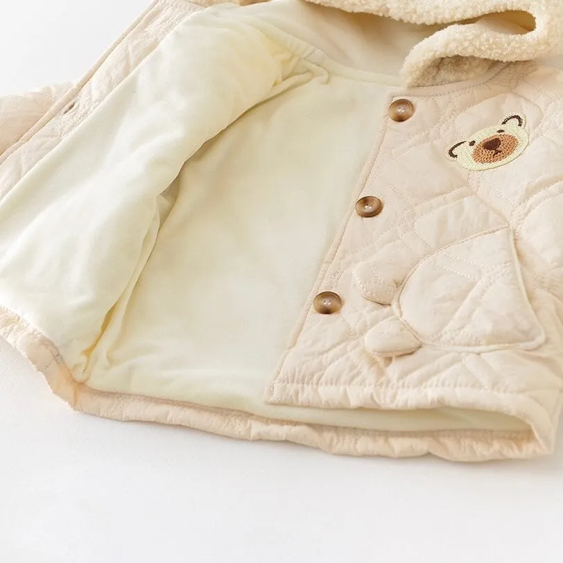 Bear Hooded Quilted Plush Jacket Set