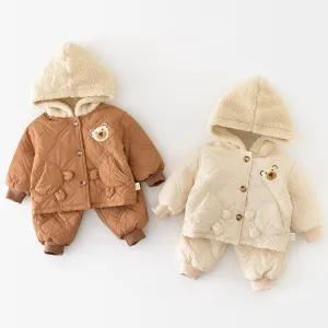 Bear Hooded Quilted Plush Jacket Set