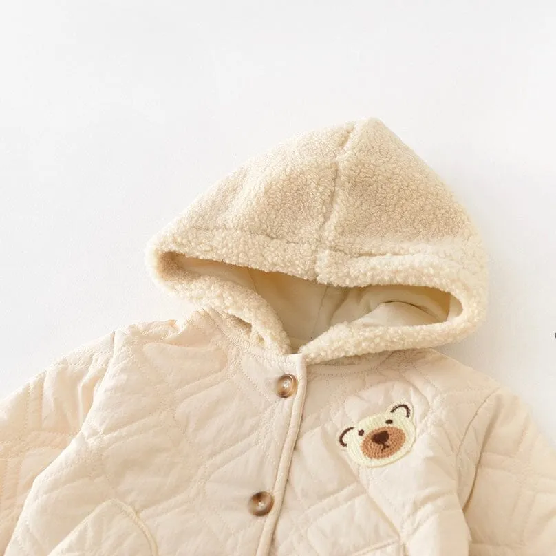 Bear Hooded Quilted Plush Jacket Set