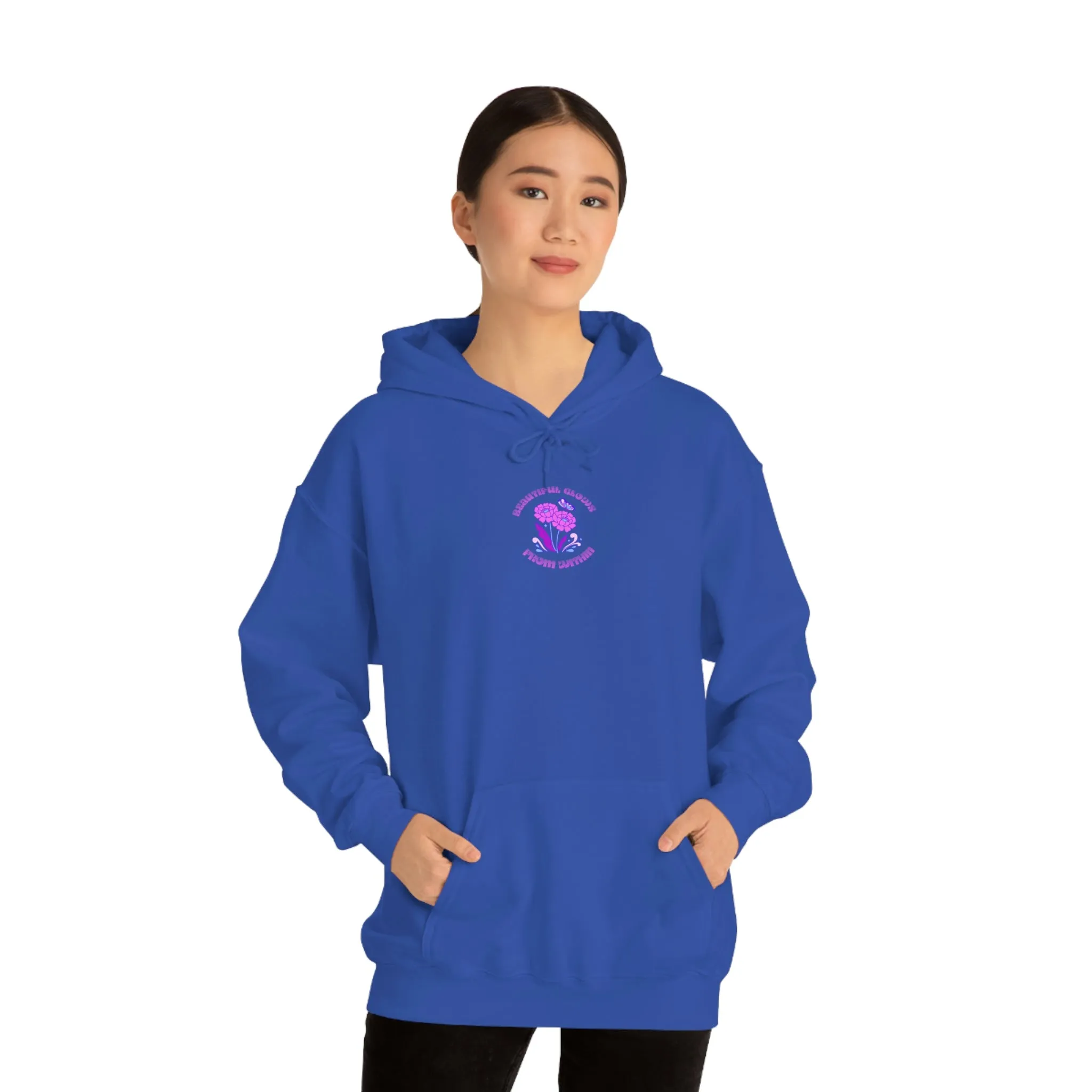 Beautiful Glows from Within Purple Flower Hoodie, Aesthetic Oversized Hoodie, Front Back Print Trendy Sweatshirt, Beach Lake Cover Up