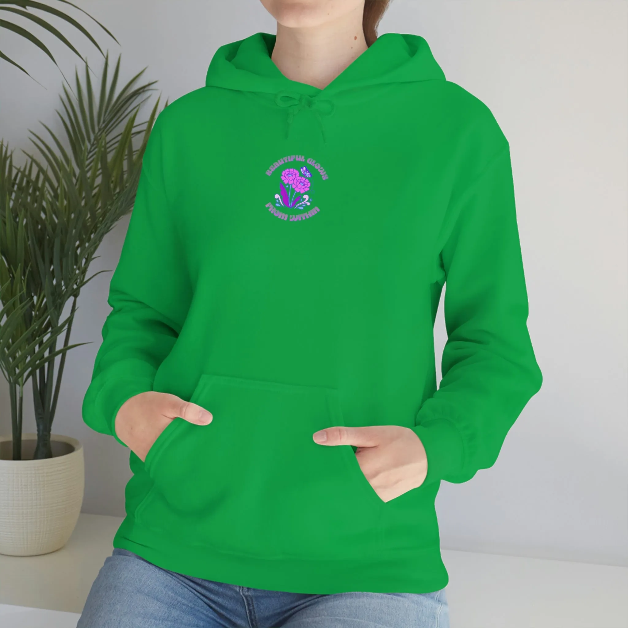 Beautiful Glows from Within Purple Flower Hoodie, Aesthetic Oversized Hoodie, Front Back Print Trendy Sweatshirt, Beach Lake Cover Up