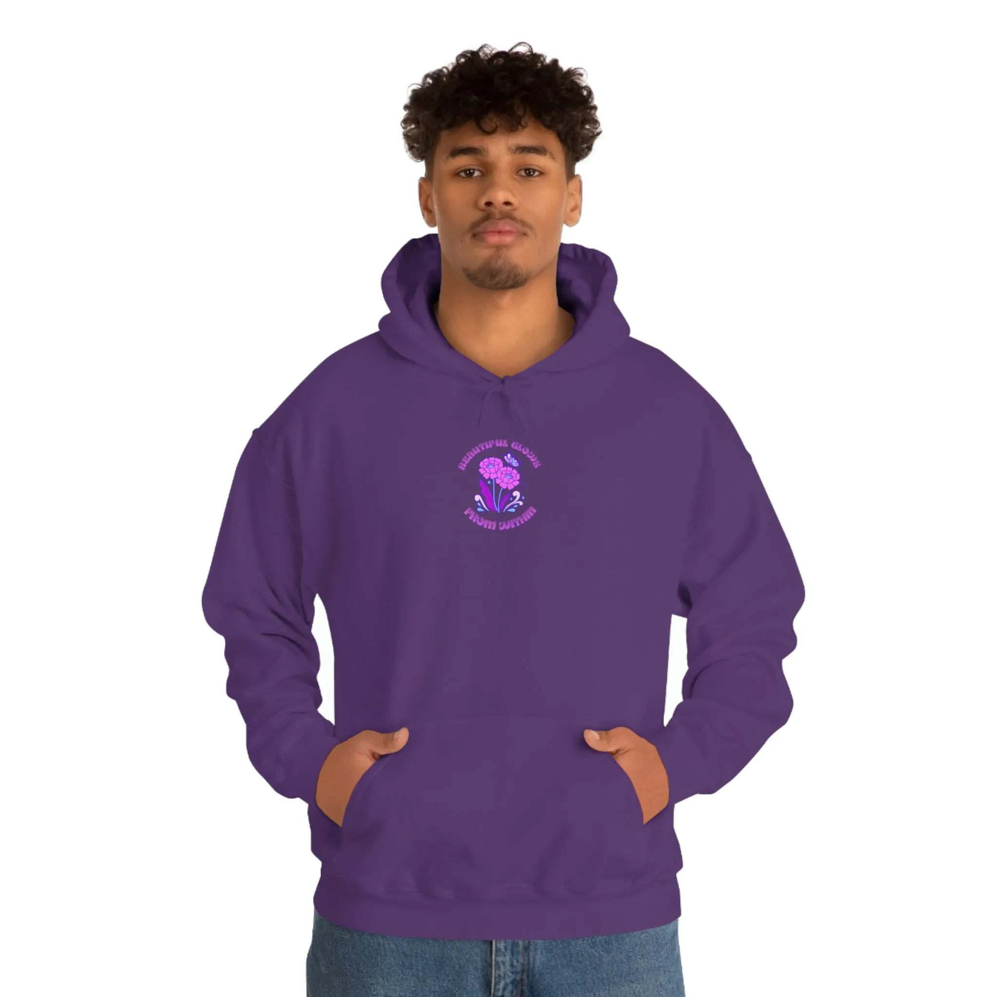 Beautiful Glows from Within Purple Flower Hoodie, Aesthetic Oversized Hoodie, Front Back Print Trendy Sweatshirt, Beach Lake Cover Up