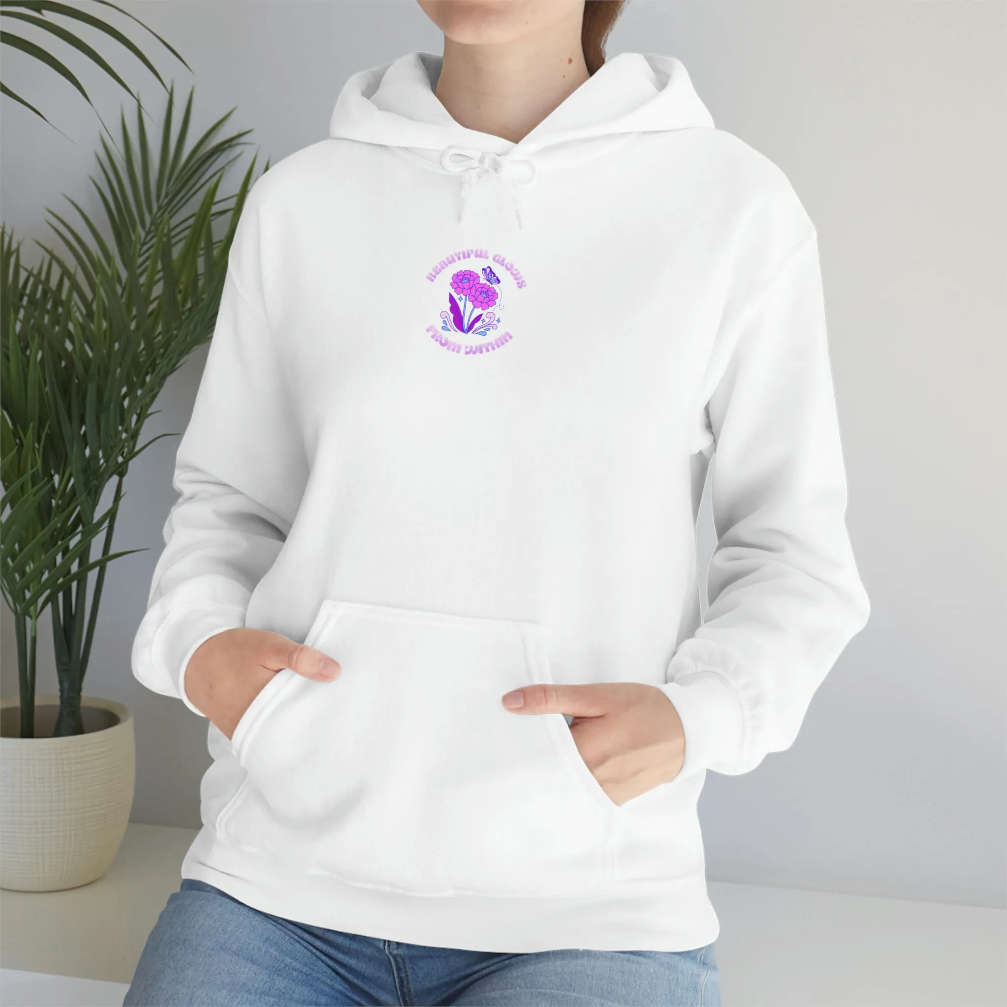 Beautiful Glows from Within Purple Flower Hoodie, Aesthetic Oversized Hoodie, Front Back Print Trendy Sweatshirt, Beach Lake Cover Up