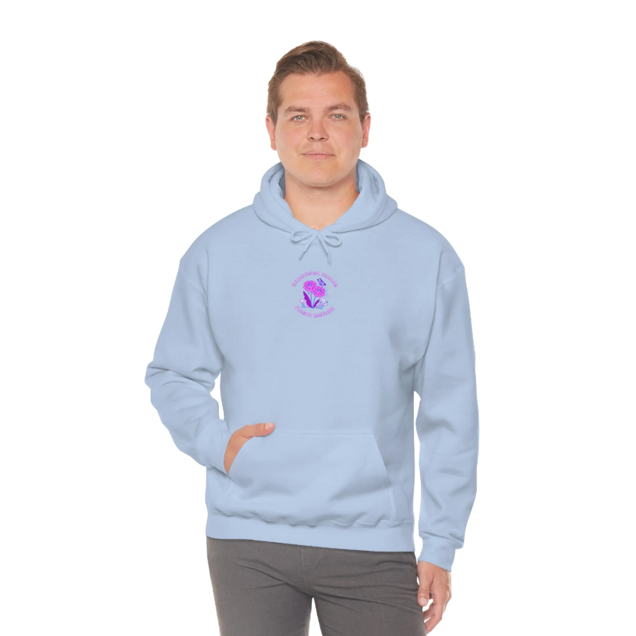 Beautiful Glows from Within Purple Flower Hoodie, Aesthetic Oversized Hoodie, Front Back Print Trendy Sweatshirt, Beach Lake Cover Up