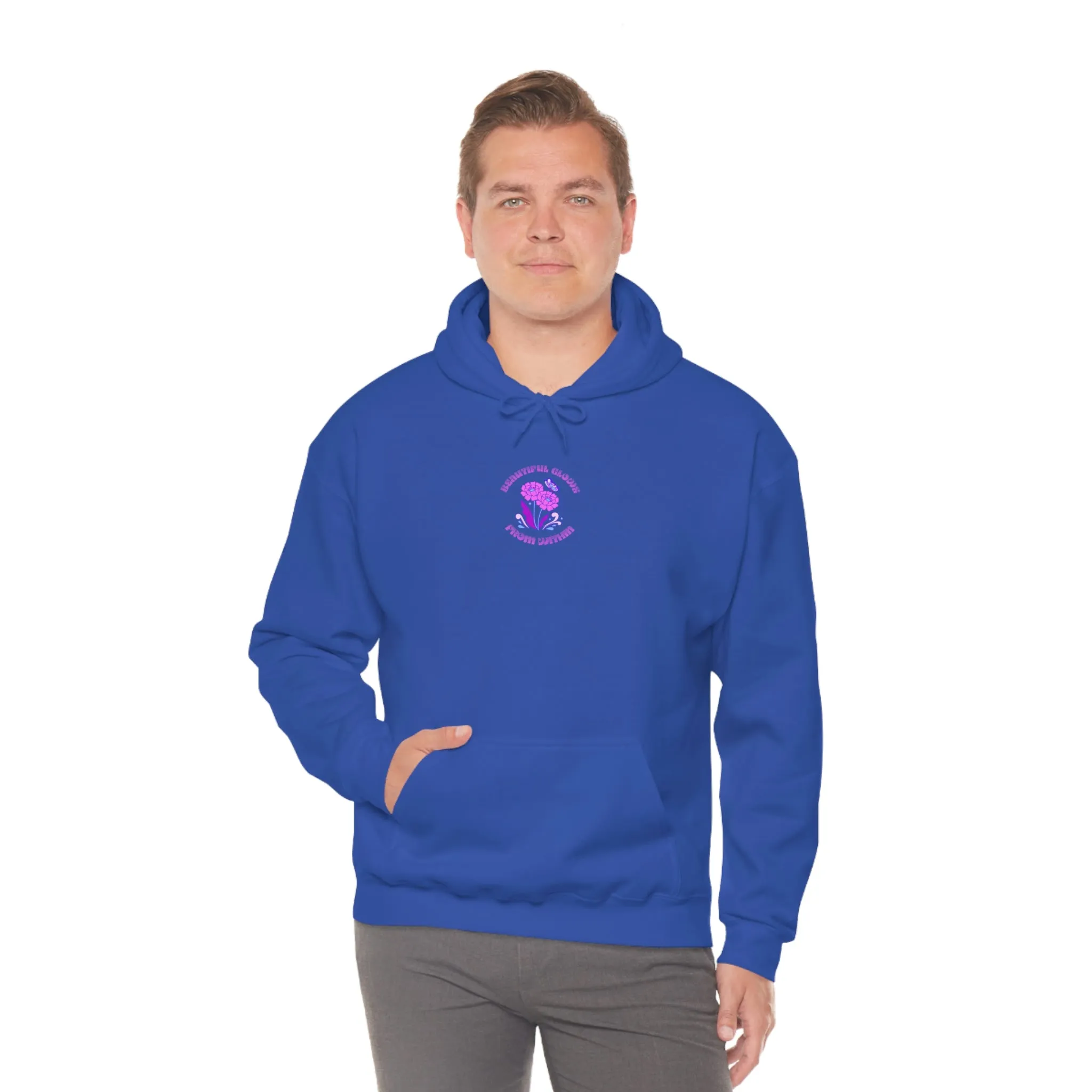 Beautiful Glows from Within Purple Flower Hoodie, Aesthetic Oversized Hoodie, Front Back Print Trendy Sweatshirt, Beach Lake Cover Up