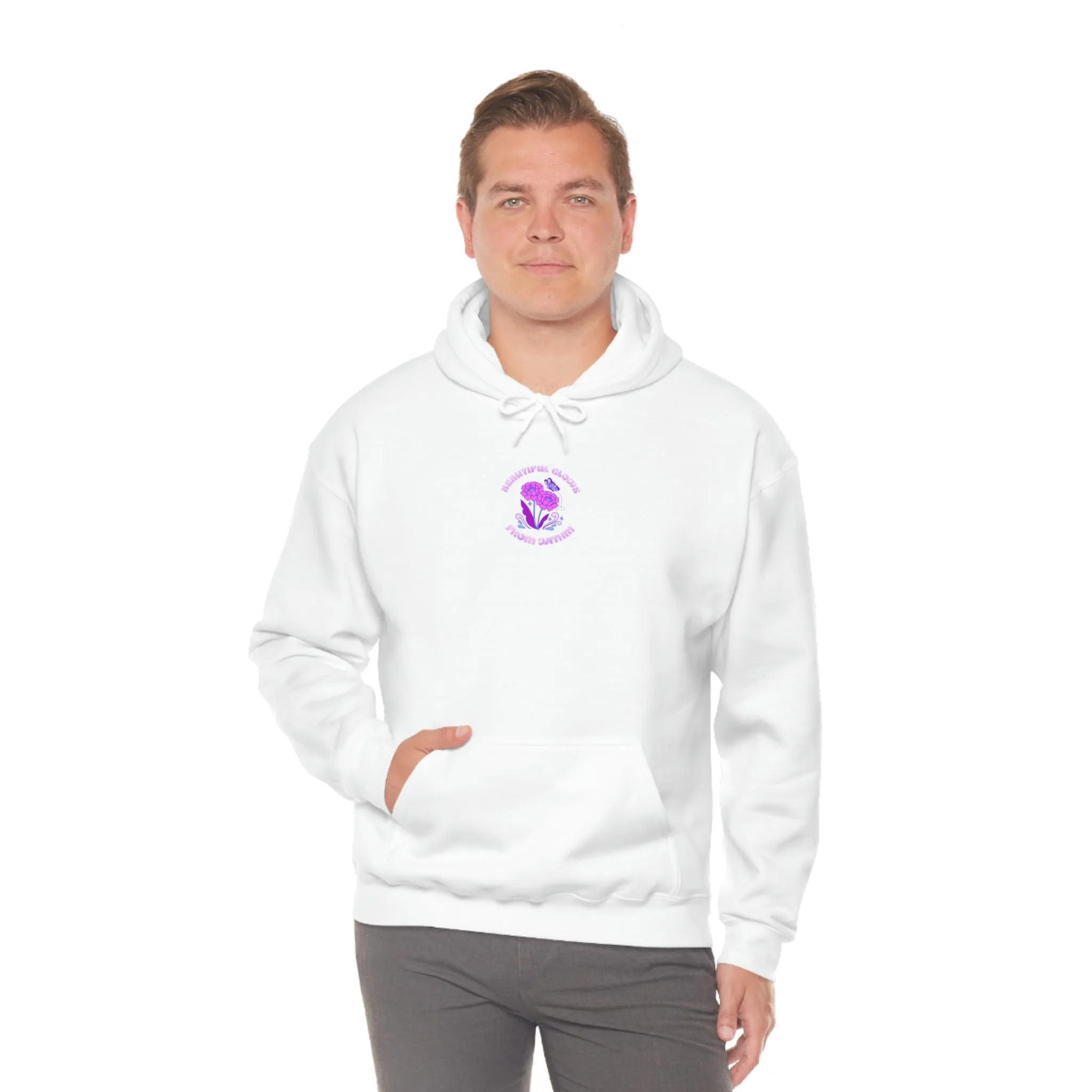 Beautiful Glows from Within Purple Flower Hoodie, Aesthetic Oversized Hoodie, Front Back Print Trendy Sweatshirt, Beach Lake Cover Up