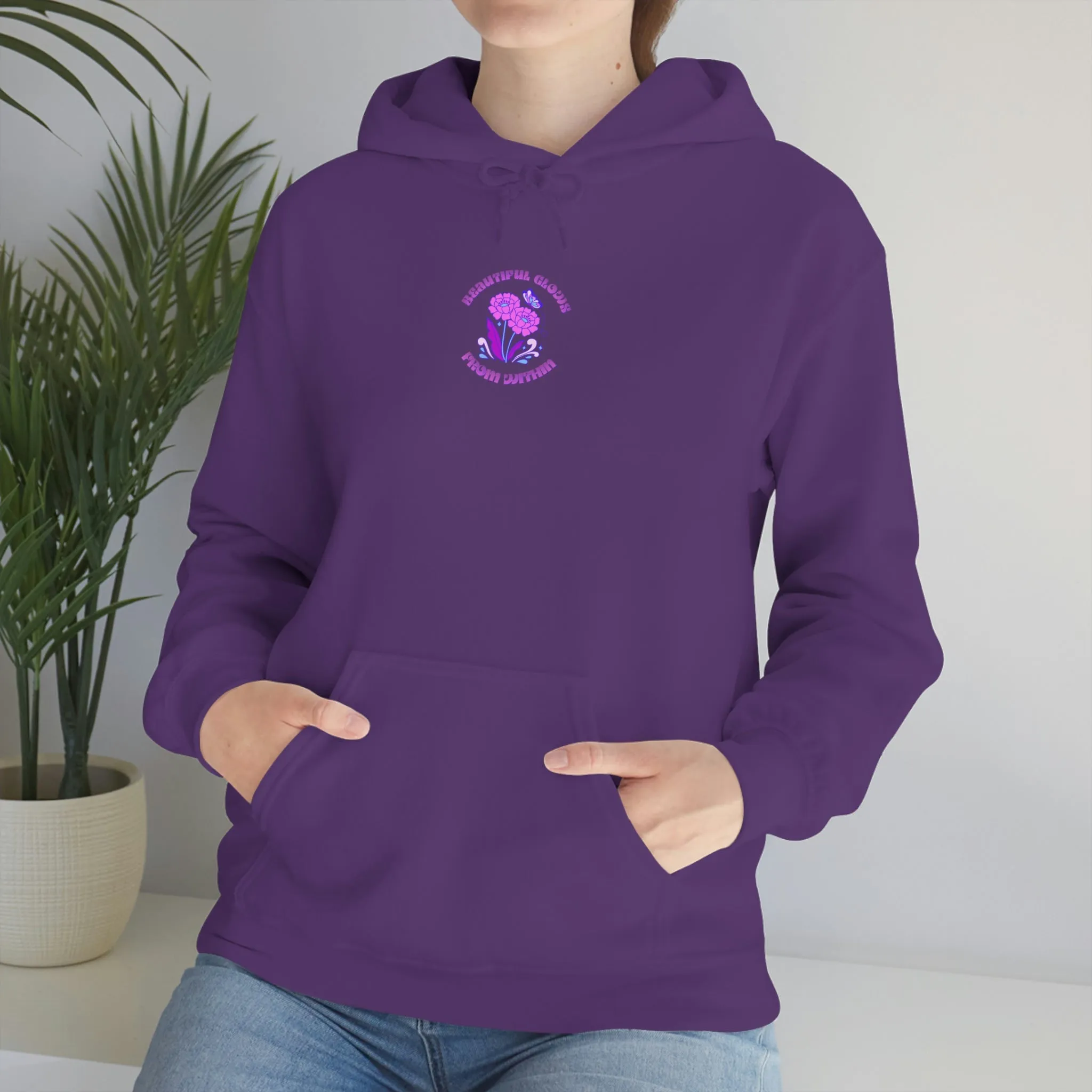 Beautiful Glows from Within Purple Flower Hoodie, Aesthetic Oversized Hoodie, Front Back Print Trendy Sweatshirt, Beach Lake Cover Up