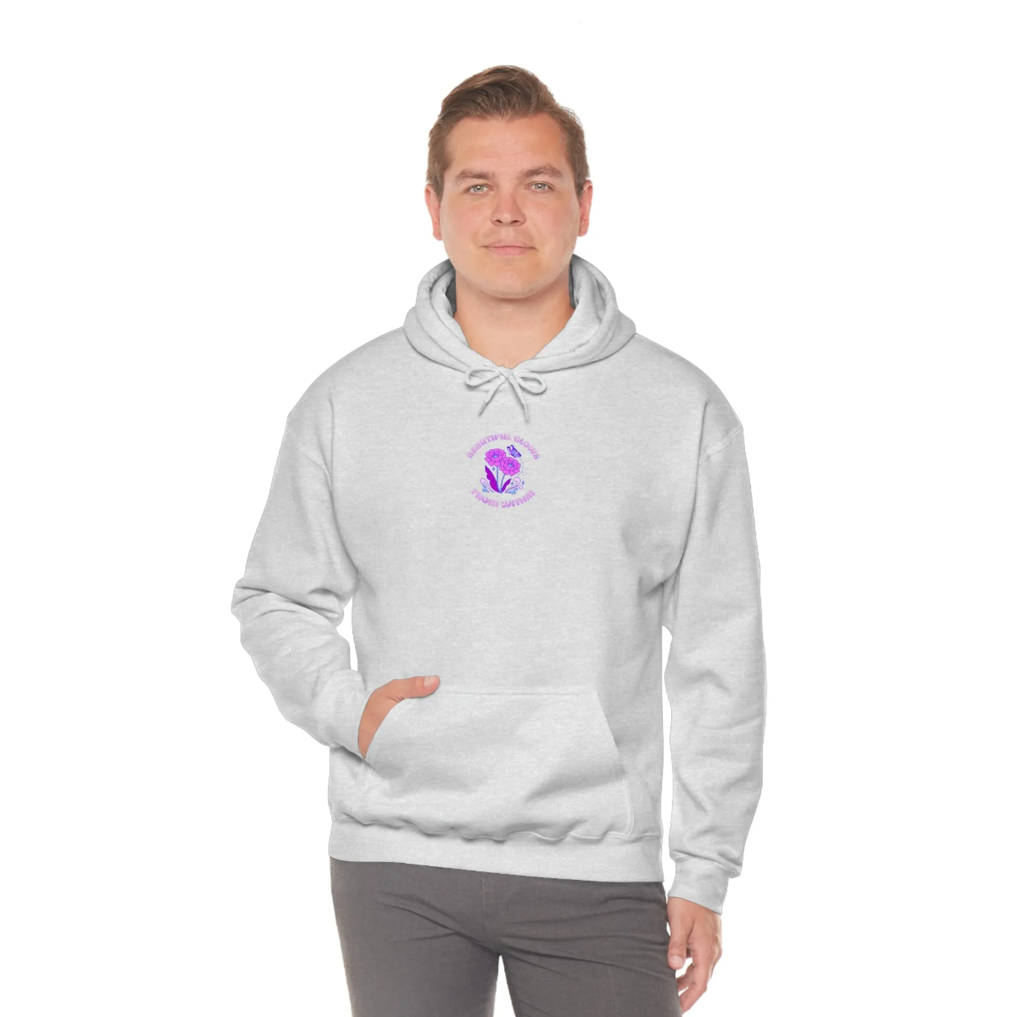 Beautiful Glows from Within Purple Flower Hoodie, Aesthetic Oversized Hoodie, Front Back Print Trendy Sweatshirt, Beach Lake Cover Up
