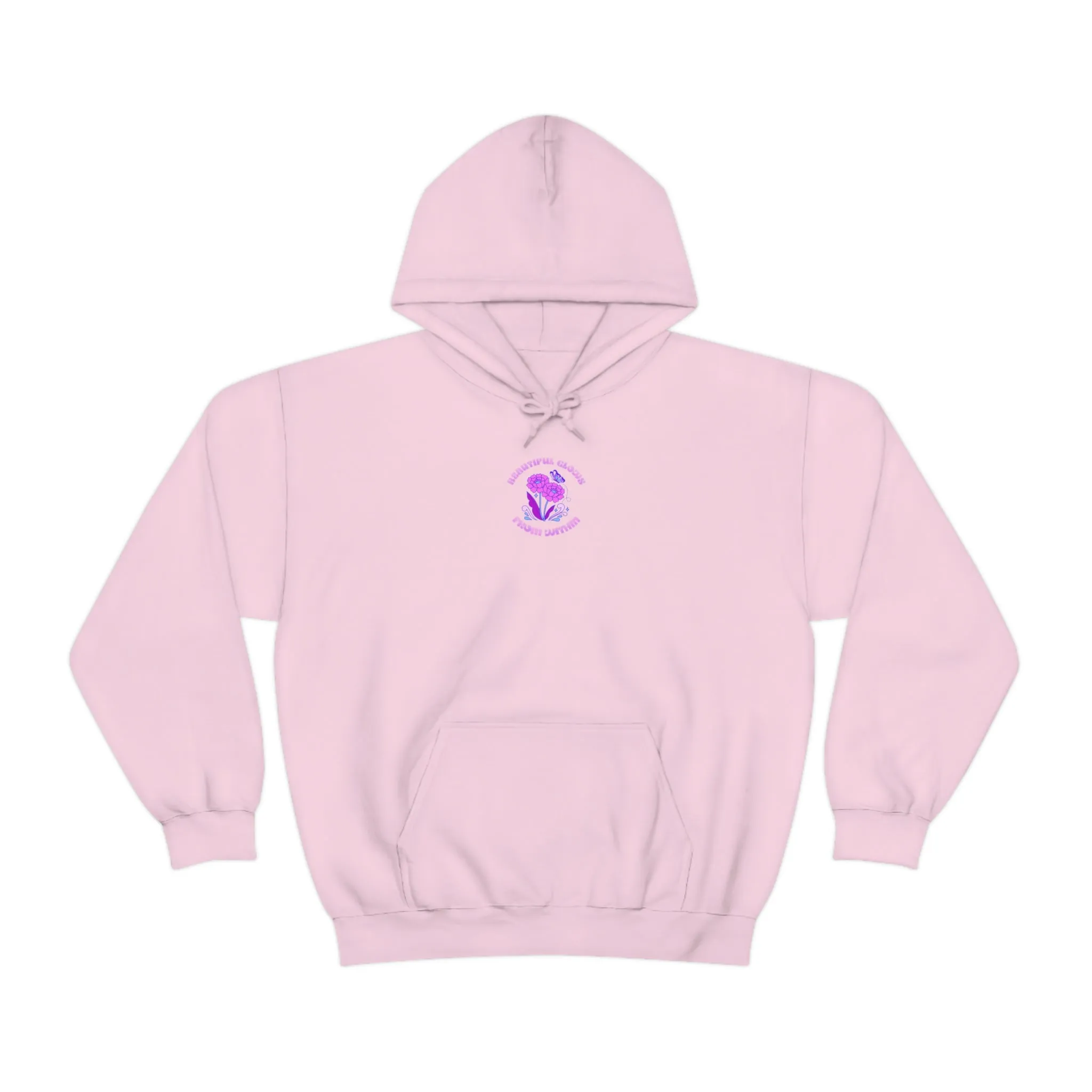 Beautiful Glows from Within Purple Flower Hoodie, Aesthetic Oversized Hoodie, Front Back Print Trendy Sweatshirt, Beach Lake Cover Up