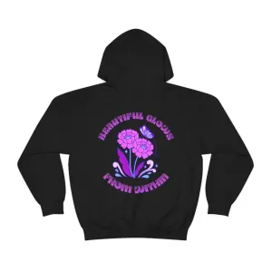 Beautiful Glows from Within Purple Flower Hoodie, Aesthetic Oversized Hoodie, Front Back Print Trendy Sweatshirt, Beach Lake Cover Up