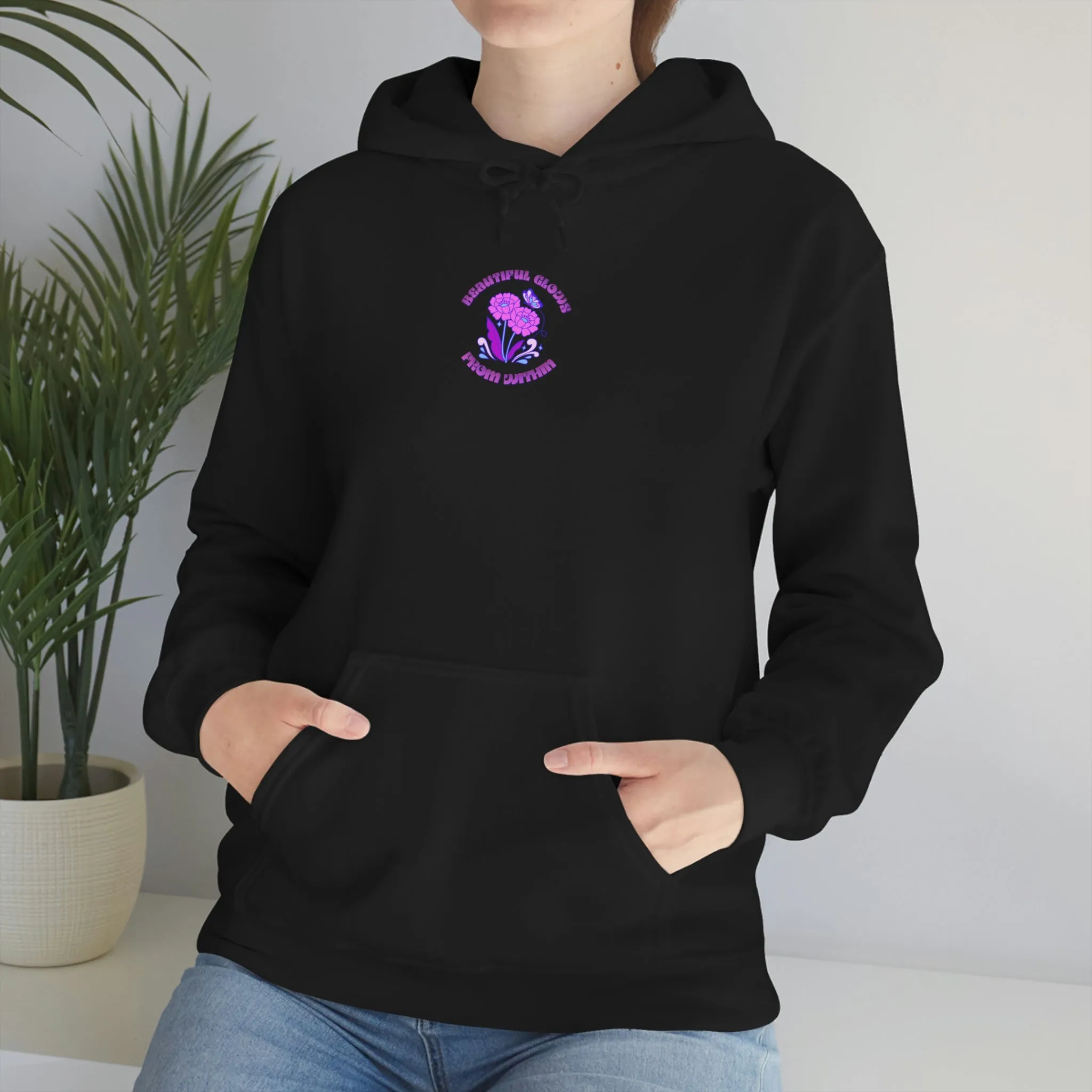 Beautiful Glows from Within Purple Flower Hoodie, Aesthetic Oversized Hoodie, Front Back Print Trendy Sweatshirt, Beach Lake Cover Up
