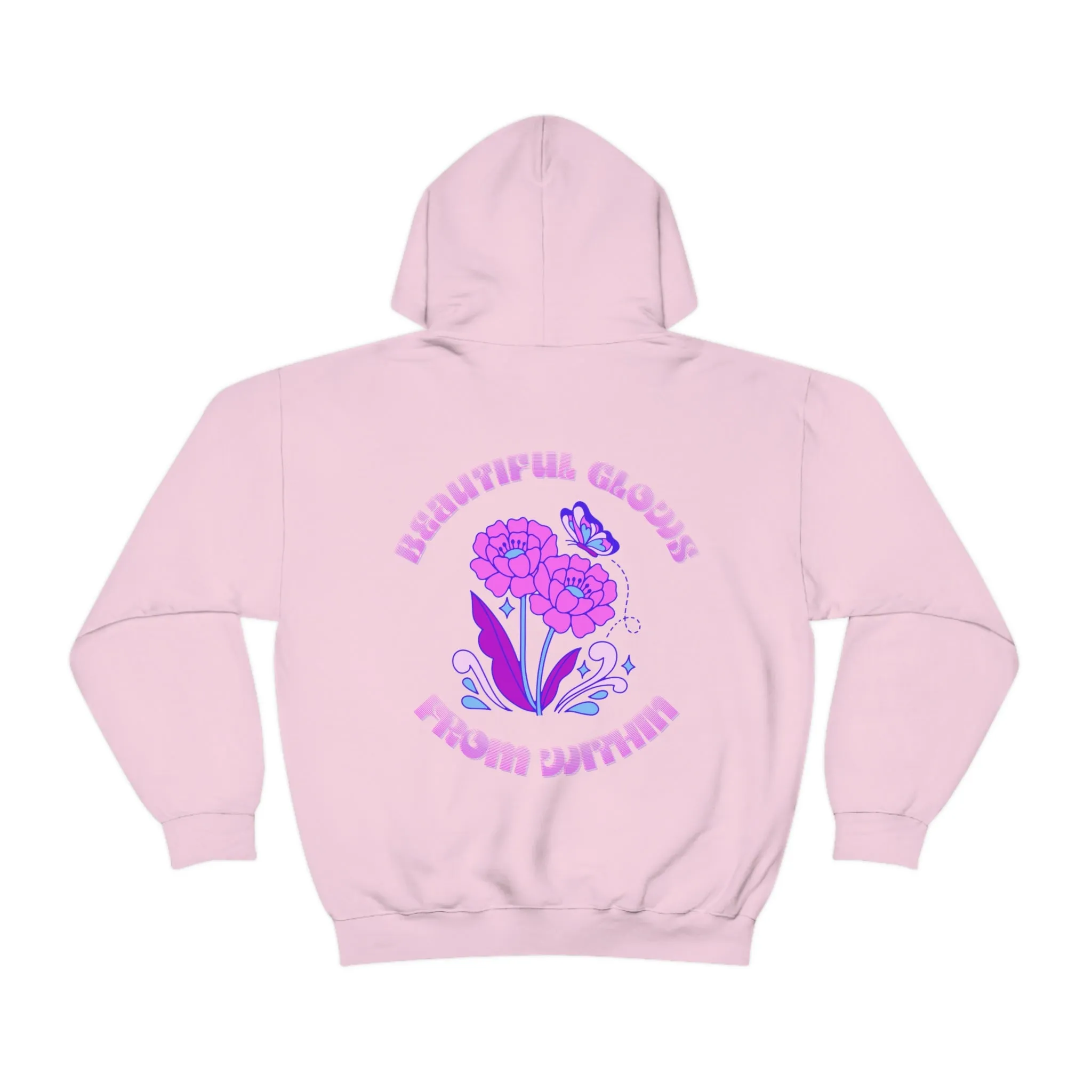 Beautiful Glows from Within Purple Flower Hoodie, Aesthetic Oversized Hoodie, Front Back Print Trendy Sweatshirt, Beach Lake Cover Up