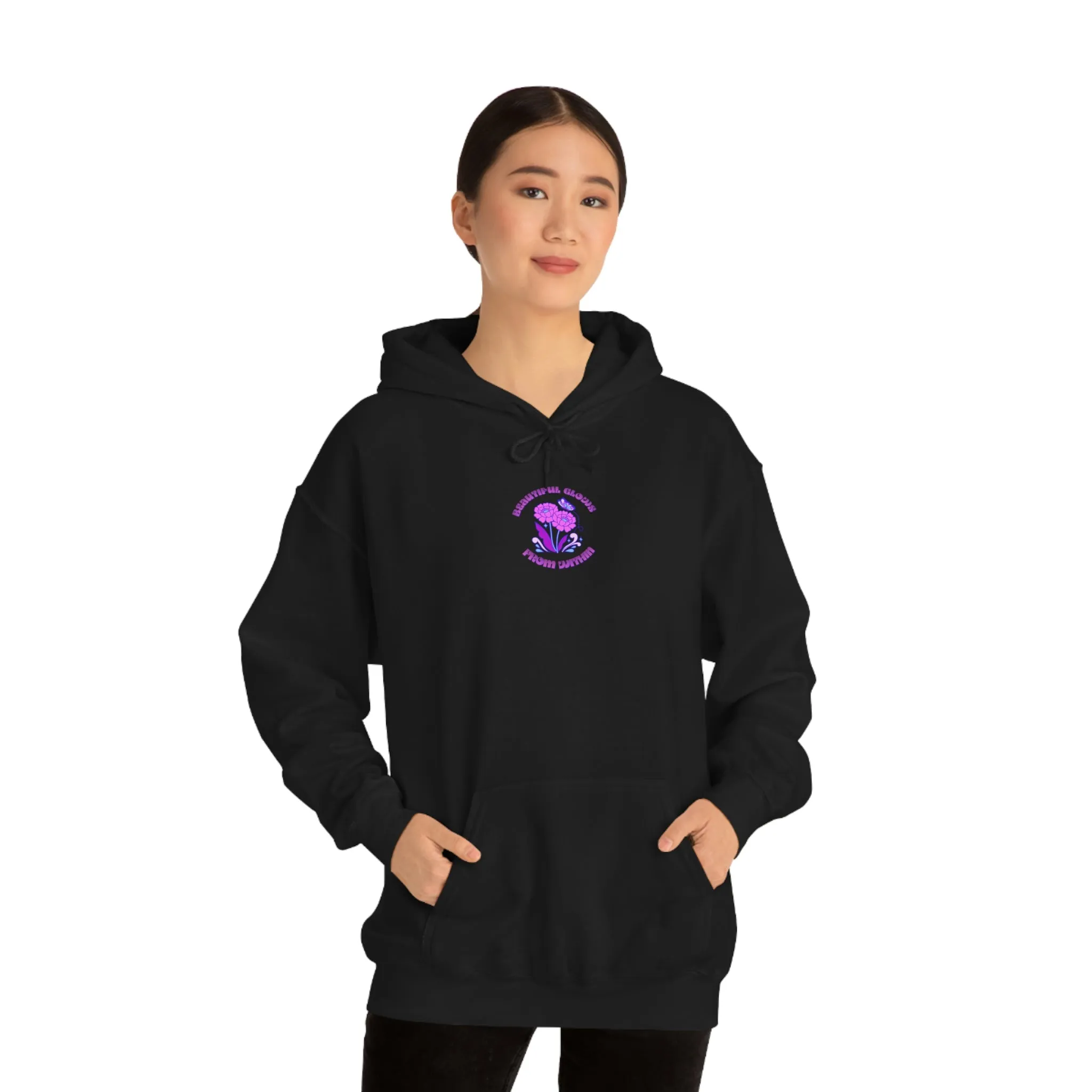 Beautiful Glows from Within Purple Flower Hoodie, Aesthetic Oversized Hoodie, Front Back Print Trendy Sweatshirt, Beach Lake Cover Up