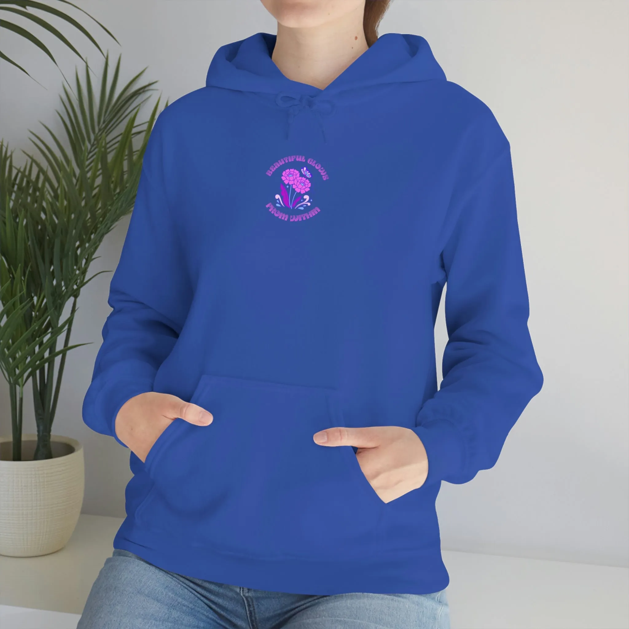 Beautiful Glows from Within Purple Flower Hoodie, Aesthetic Oversized Hoodie, Front Back Print Trendy Sweatshirt, Beach Lake Cover Up