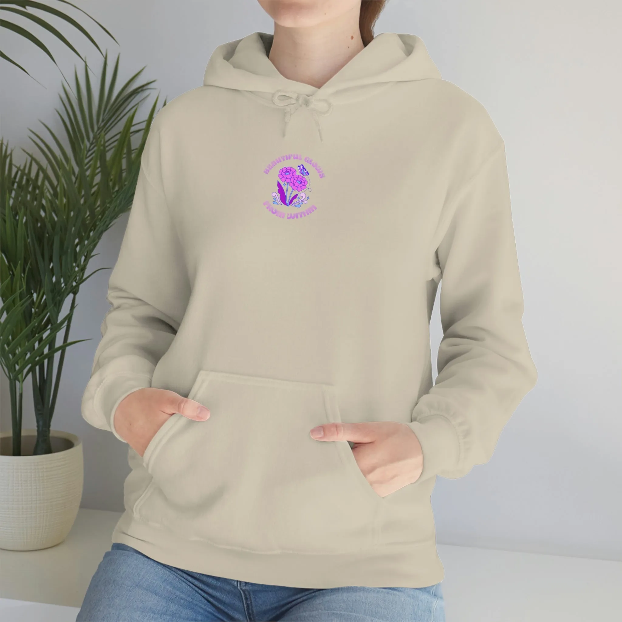Beautiful Glows from Within Purple Flower Hoodie, Aesthetic Oversized Hoodie, Front Back Print Trendy Sweatshirt, Beach Lake Cover Up