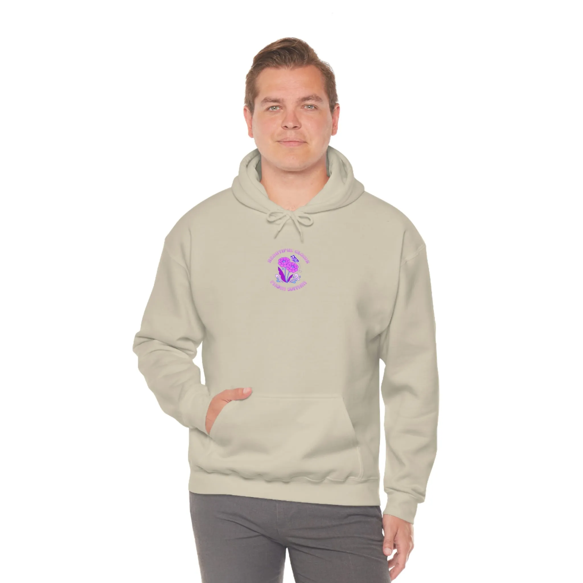 Beautiful Glows from Within Purple Flower Hoodie, Aesthetic Oversized Hoodie, Front Back Print Trendy Sweatshirt, Beach Lake Cover Up