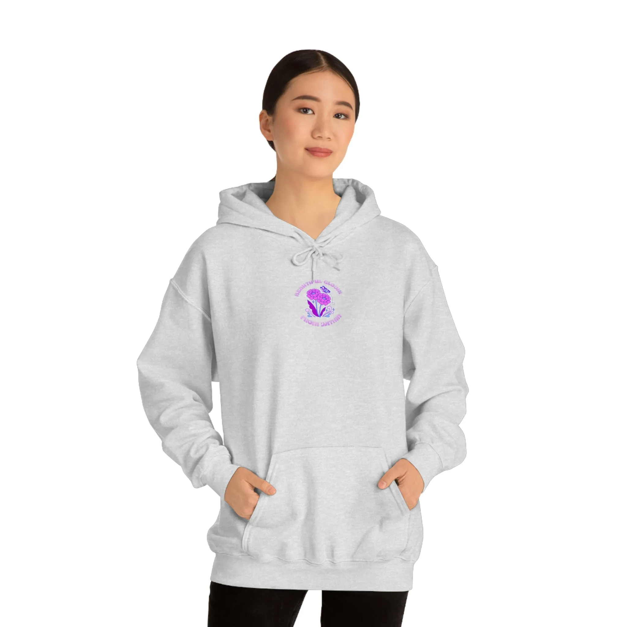 Beautiful Glows from Within Purple Flower Hoodie, Aesthetic Oversized Hoodie, Front Back Print Trendy Sweatshirt, Beach Lake Cover Up
