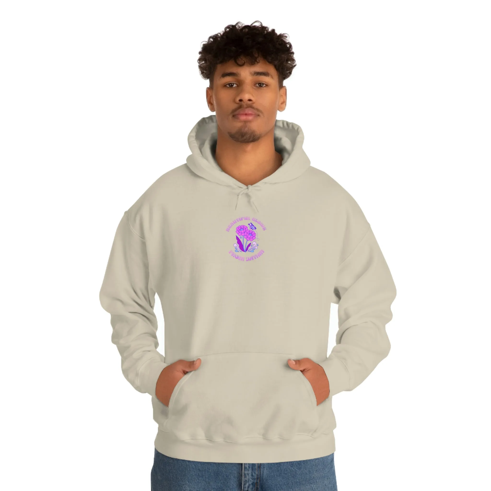 Beautiful Glows from Within Purple Flower Hoodie, Aesthetic Oversized Hoodie, Front Back Print Trendy Sweatshirt, Beach Lake Cover Up