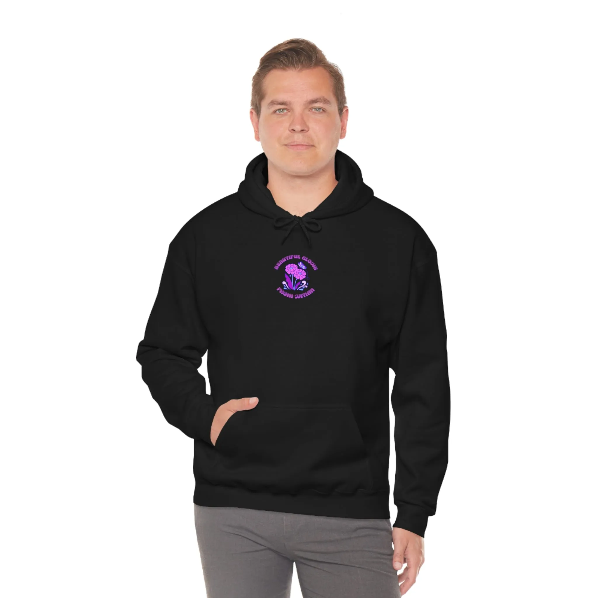 Beautiful Glows from Within Purple Flower Hoodie, Aesthetic Oversized Hoodie, Front Back Print Trendy Sweatshirt, Beach Lake Cover Up