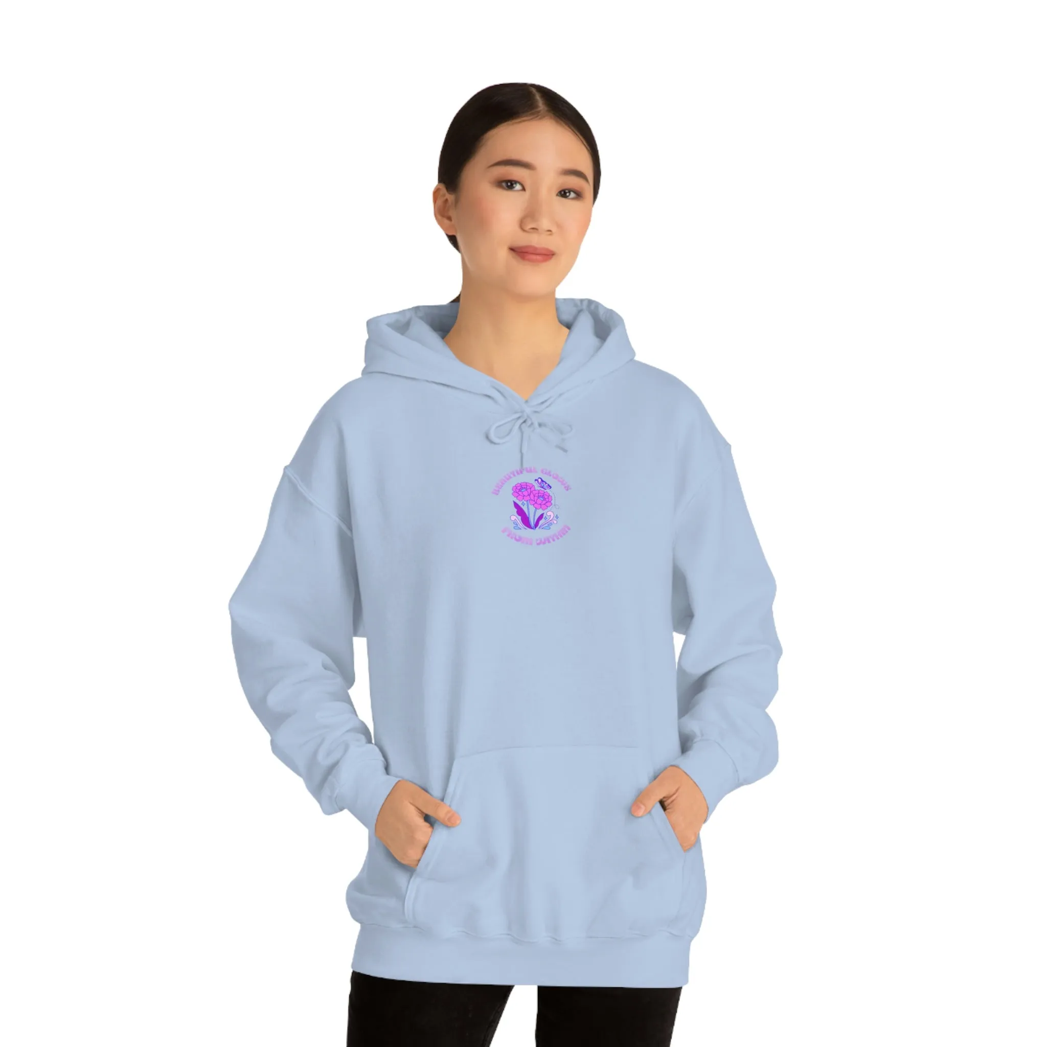 Beautiful Glows from Within Purple Flower Hoodie, Aesthetic Oversized Hoodie, Front Back Print Trendy Sweatshirt, Beach Lake Cover Up