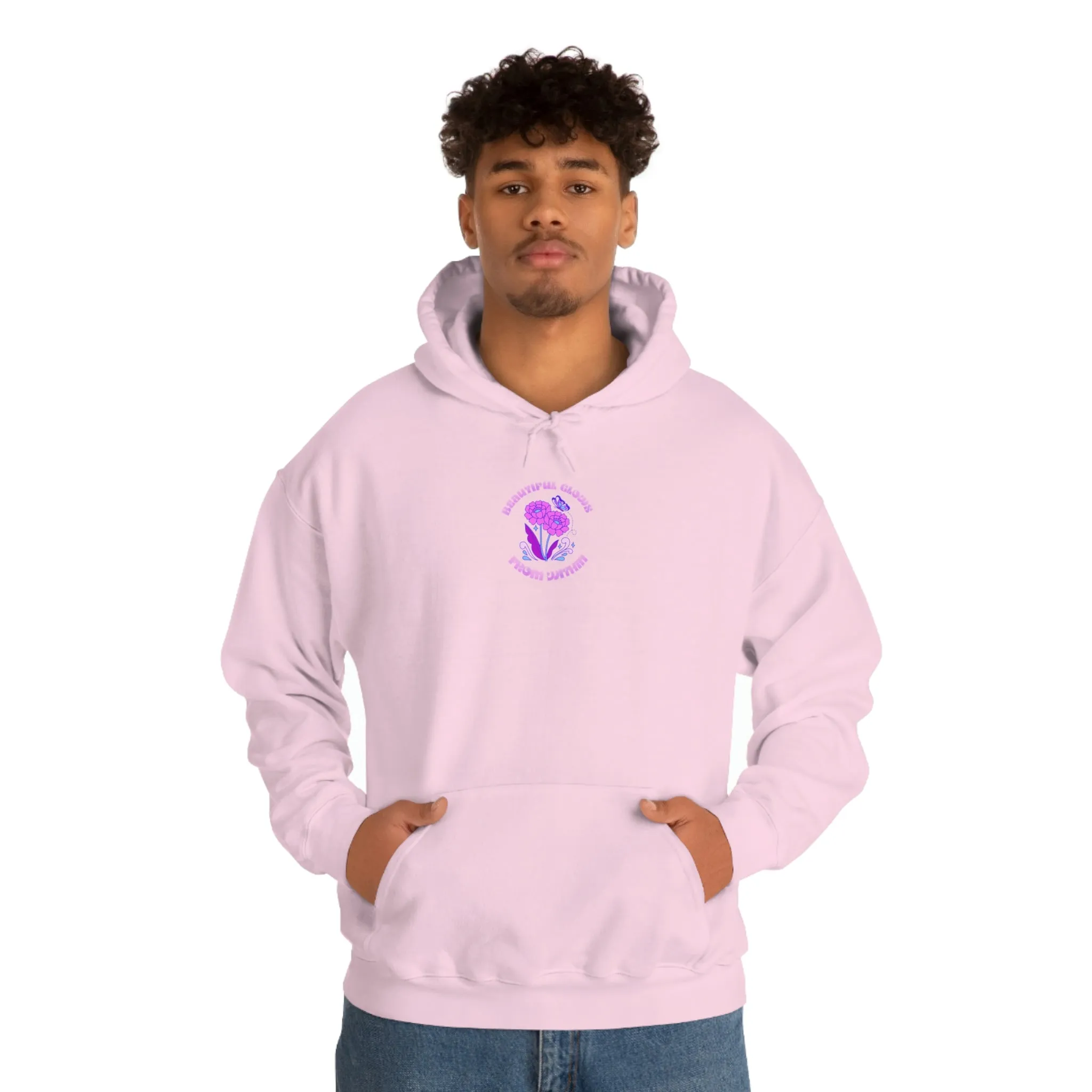 Beautiful Glows from Within Purple Flower Hoodie, Aesthetic Oversized Hoodie, Front Back Print Trendy Sweatshirt, Beach Lake Cover Up