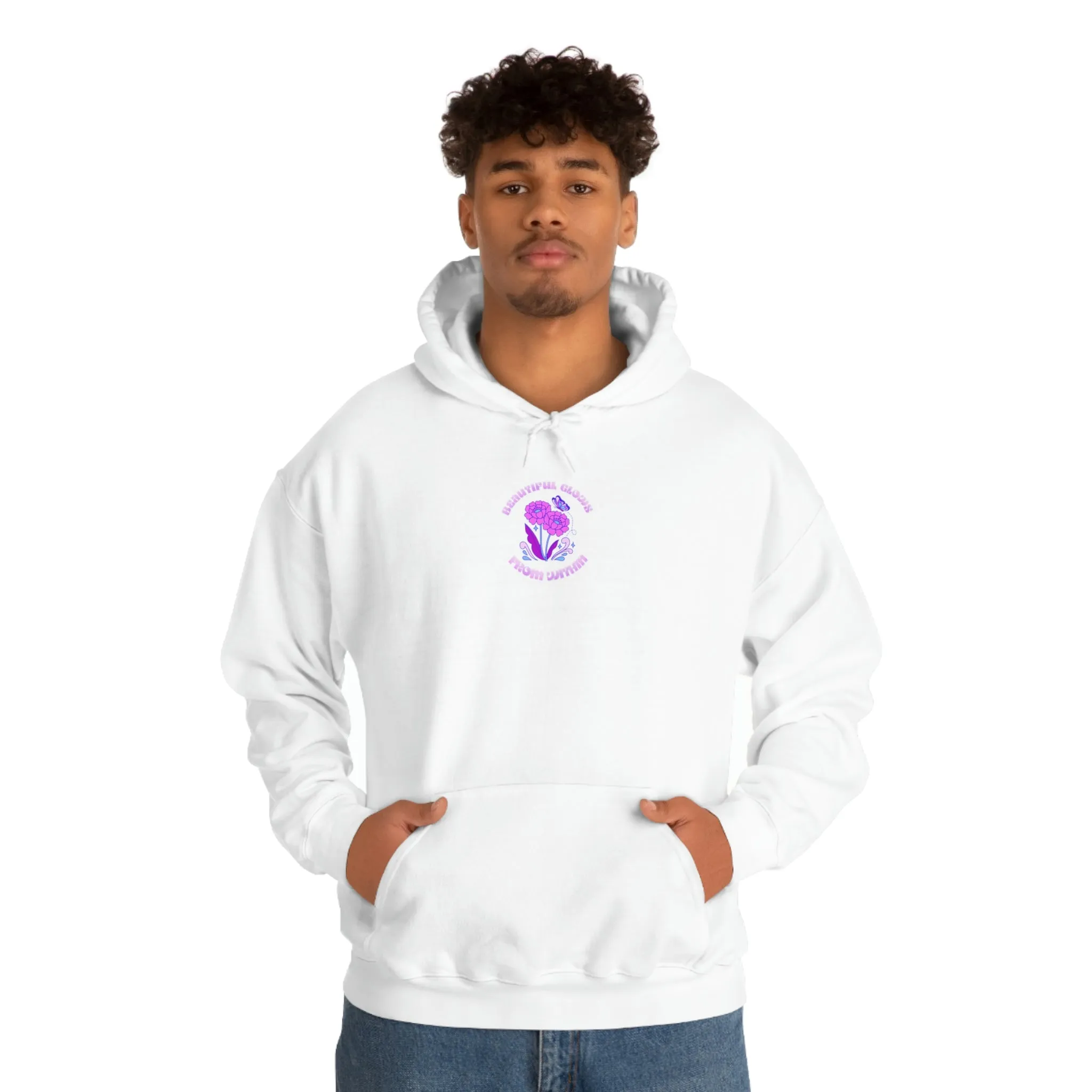 Beautiful Glows from Within Purple Flower Hoodie, Aesthetic Oversized Hoodie, Front Back Print Trendy Sweatshirt, Beach Lake Cover Up