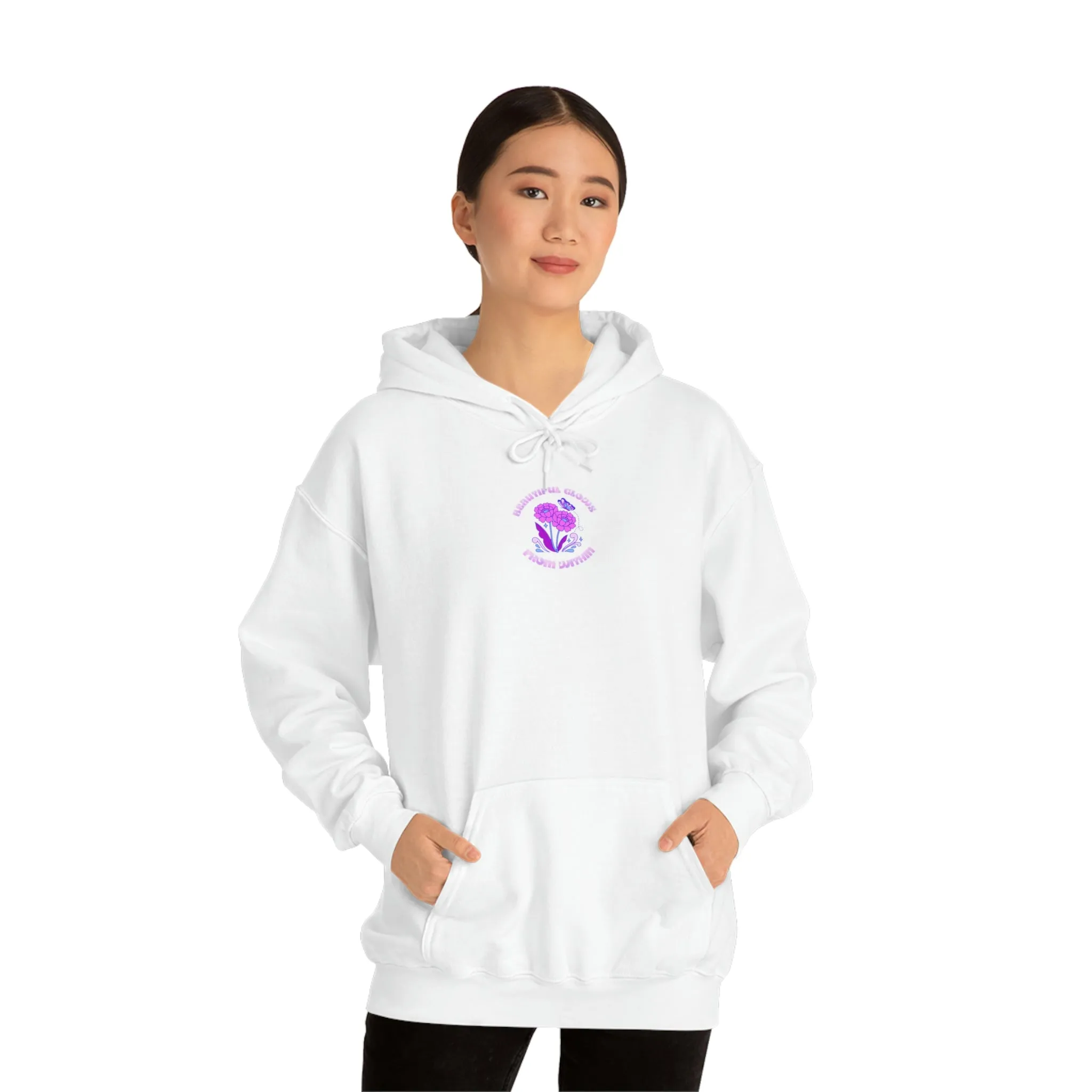 Beautiful Glows from Within Purple Flower Hoodie, Aesthetic Oversized Hoodie, Front Back Print Trendy Sweatshirt, Beach Lake Cover Up