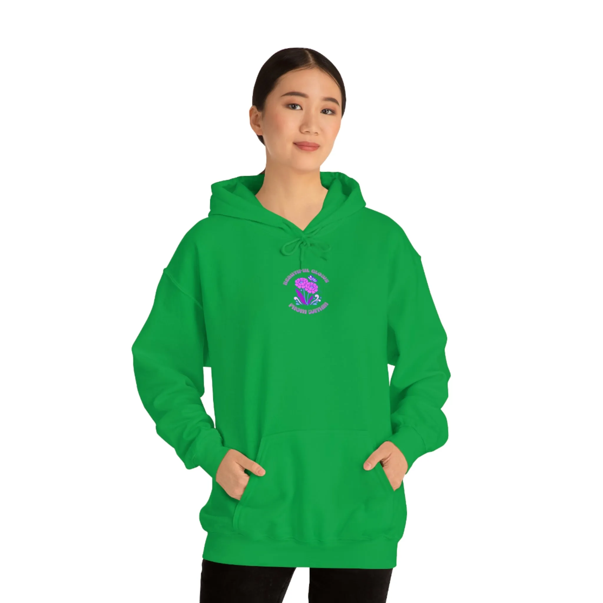 Beautiful Glows from Within Purple Flower Hoodie, Aesthetic Oversized Hoodie, Front Back Print Trendy Sweatshirt, Beach Lake Cover Up