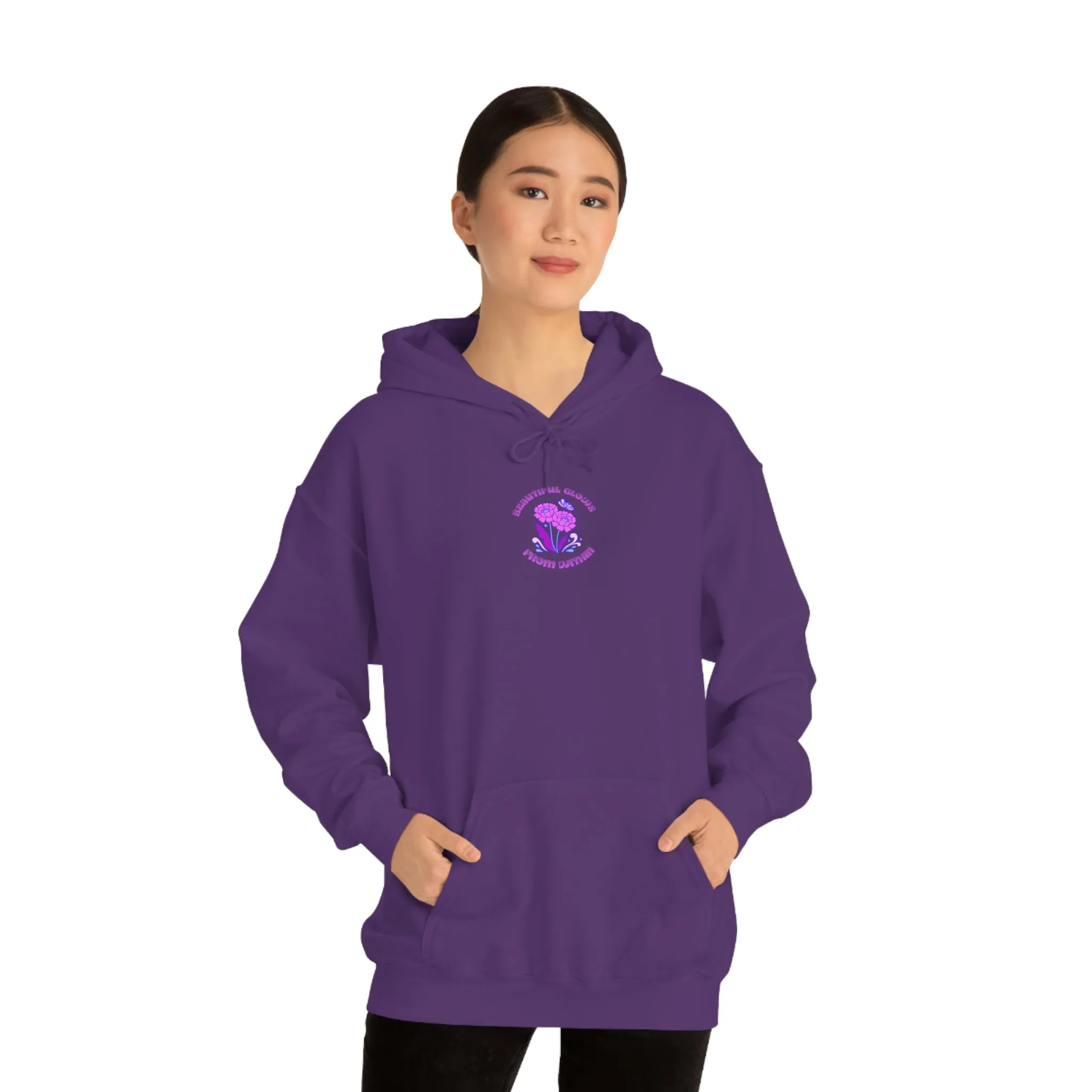 Beautiful Glows from Within Purple Flower Hoodie, Aesthetic Oversized Hoodie, Front Back Print Trendy Sweatshirt, Beach Lake Cover Up