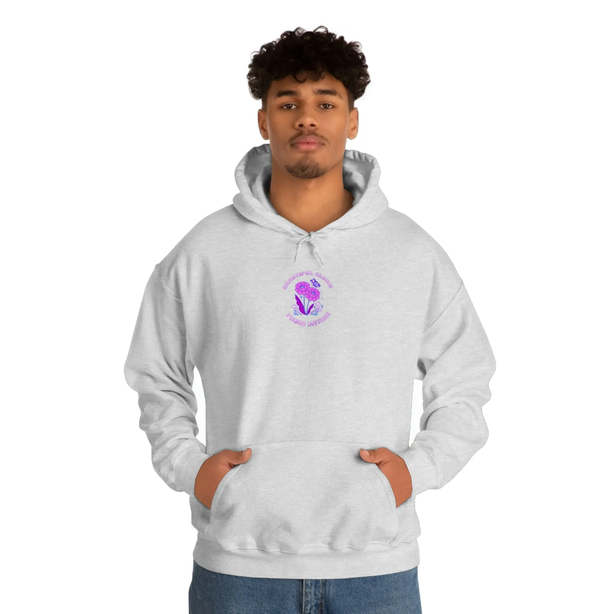 Beautiful Glows from Within Purple Flower Hoodie, Aesthetic Oversized Hoodie, Front Back Print Trendy Sweatshirt, Beach Lake Cover Up