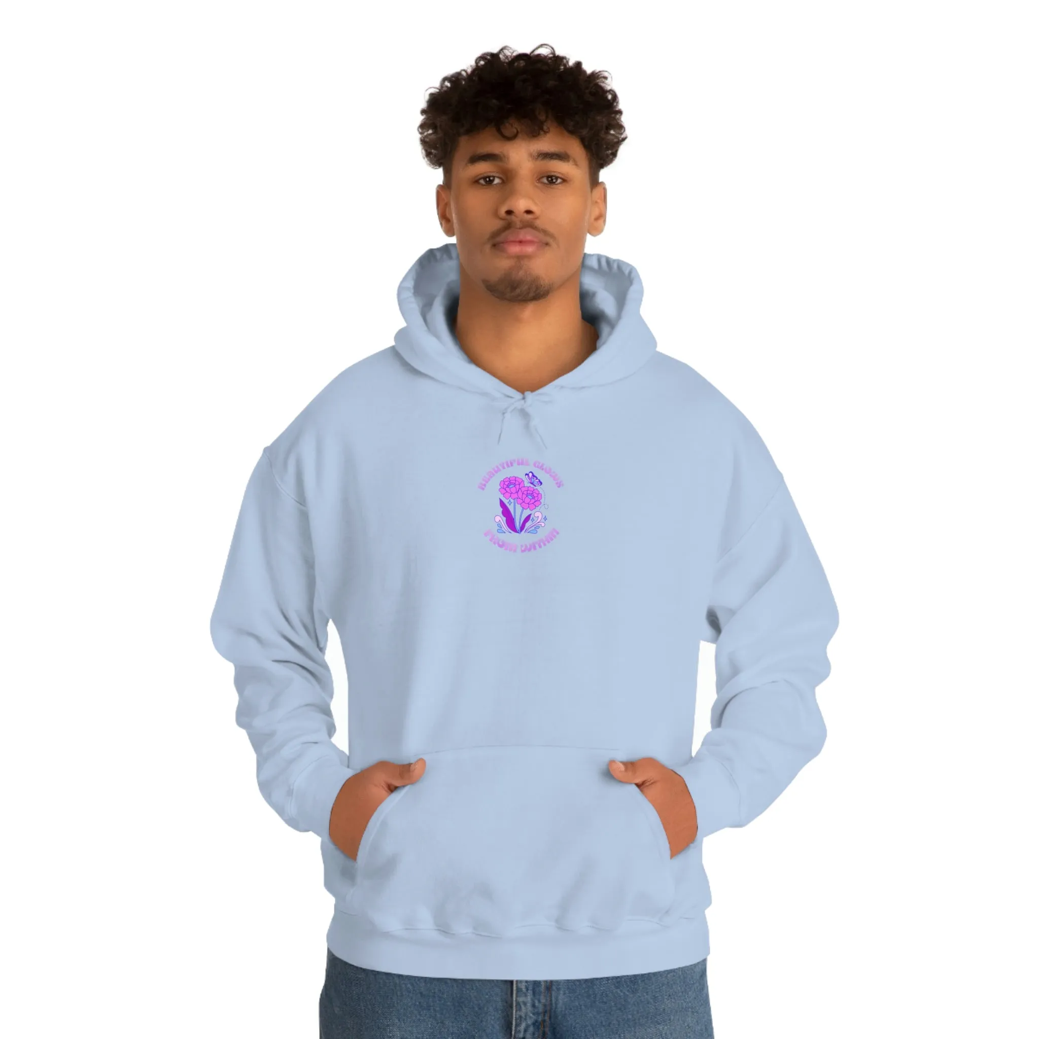 Beautiful Glows from Within Purple Flower Hoodie, Aesthetic Oversized Hoodie, Front Back Print Trendy Sweatshirt, Beach Lake Cover Up