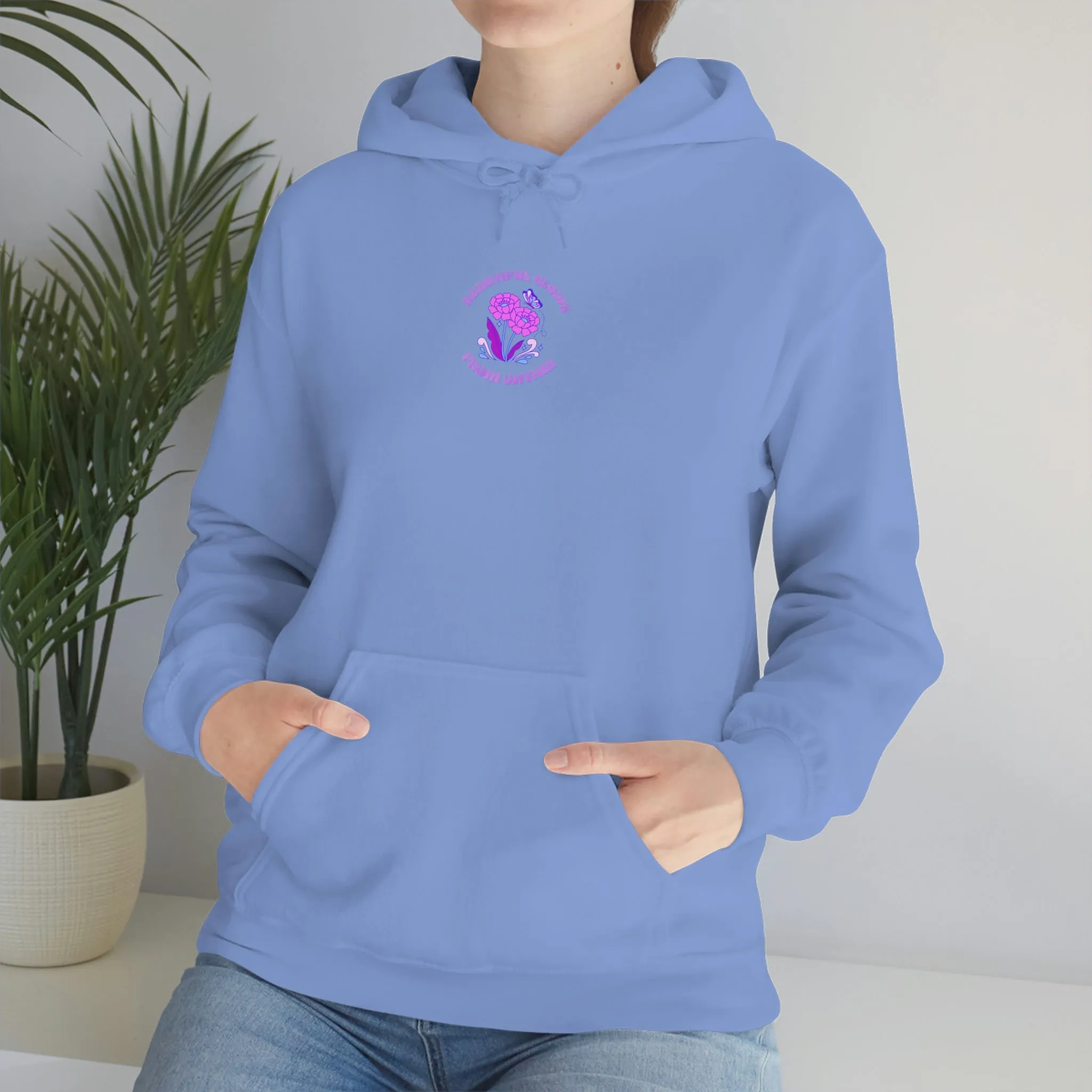 Beautiful Glows from Within Purple Flower Hoodie, Aesthetic Oversized Hoodie, Front Back Print Trendy Sweatshirt, Beach Lake Cover Up