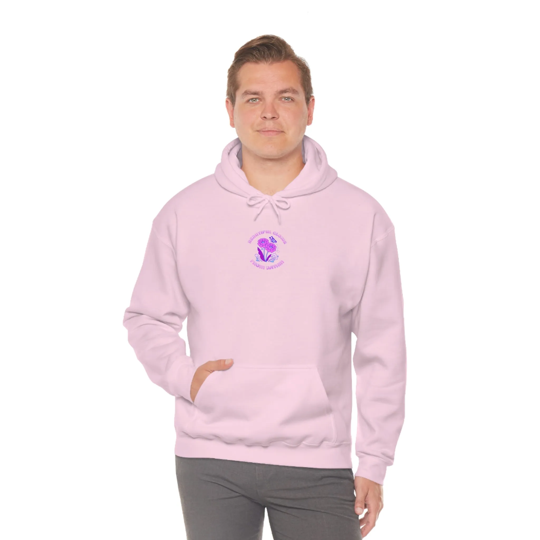 Beautiful Glows from Within Purple Flower Hoodie, Aesthetic Oversized Hoodie, Front Back Print Trendy Sweatshirt, Beach Lake Cover Up