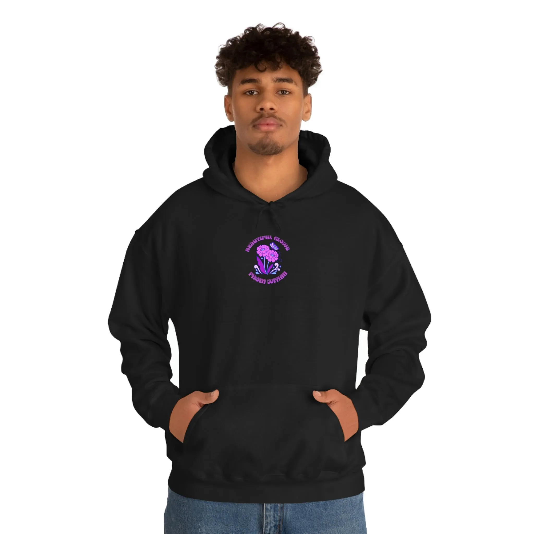 Beautiful Glows from Within Purple Flower Hoodie, Aesthetic Oversized Hoodie, Front Back Print Trendy Sweatshirt, Beach Lake Cover Up