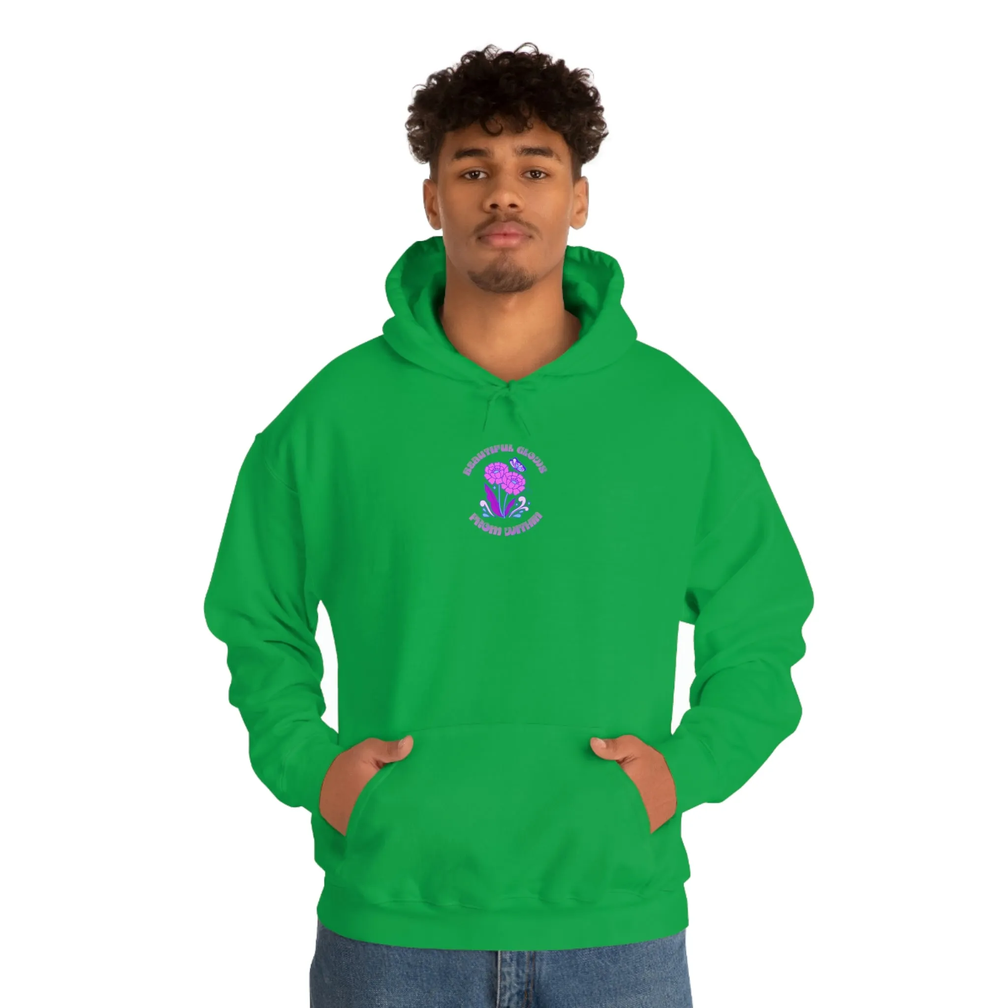 Beautiful Glows from Within Purple Flower Hoodie, Aesthetic Oversized Hoodie, Front Back Print Trendy Sweatshirt, Beach Lake Cover Up