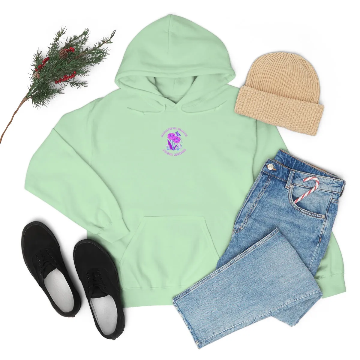 Beautiful Glows from Within Purple Flower Hoodie, Oversized Hoodie, Front Back Print Trendy Sweatshirt, Beach Cover Up, Lake Cover