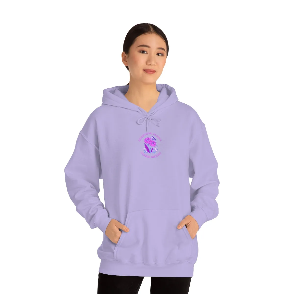 Beautiful Glows from Within Purple Flower Hoodie, Oversized Hoodie, Front Back Print Trendy Sweatshirt, Beach Cover Up, Lake Cover