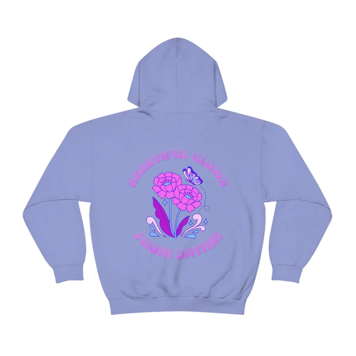 Beautiful Glows from Within Purple Flower Hoodie, Oversized Hoodie, Front Back Print Trendy Sweatshirt, Beach Cover Up, Lake Cover