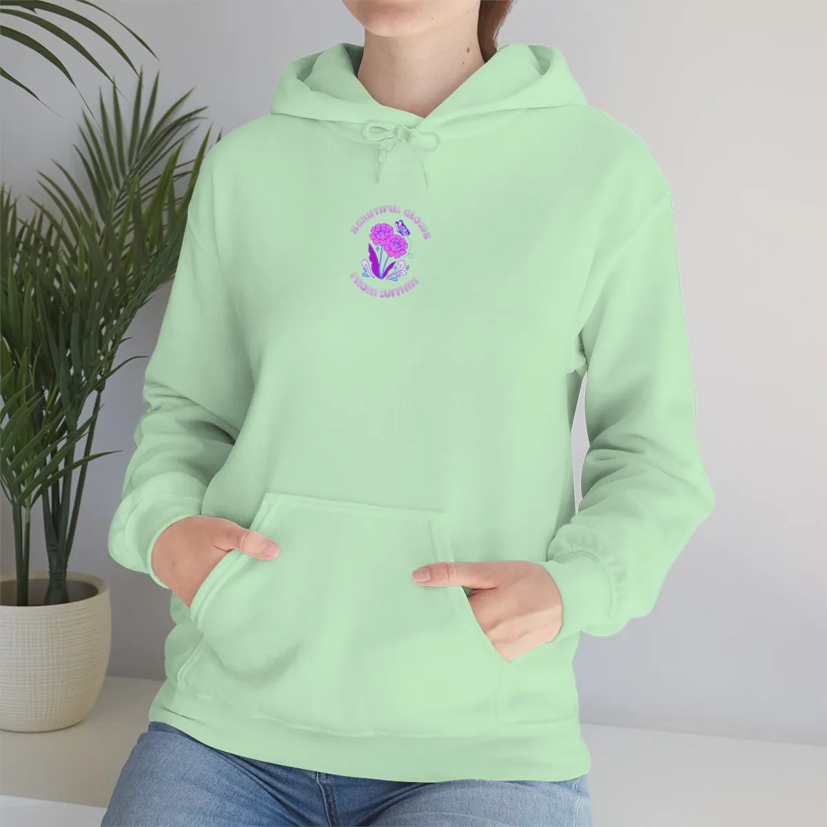 Beautiful Glows from Within Purple Flower Hoodie, Oversized Hoodie, Front Back Print Trendy Sweatshirt, Beach Cover Up, Lake Cover