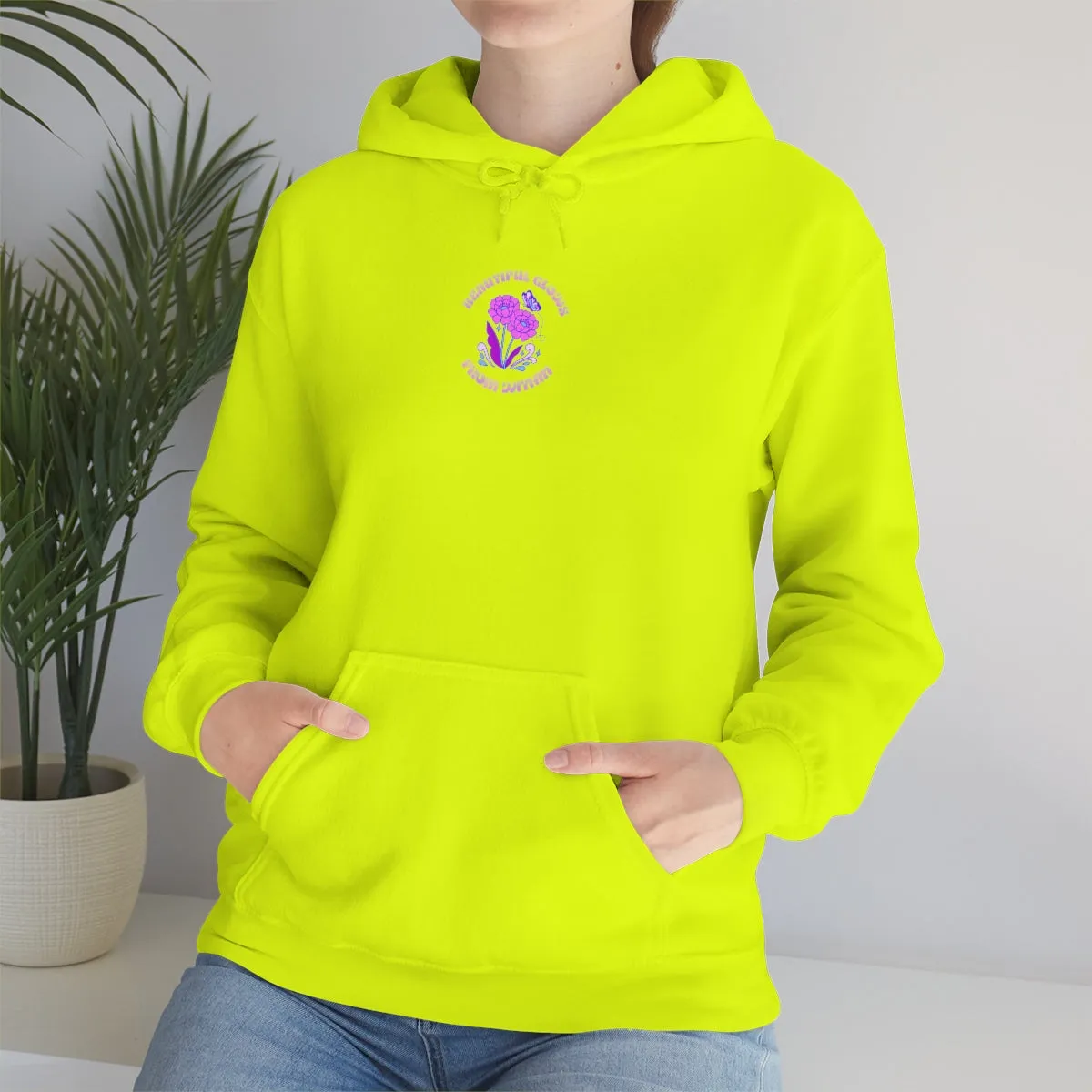Beautiful Glows from Within Purple Flower Hoodie, Oversized Hoodie, Front Back Print Trendy Sweatshirt, Beach Cover Up, Lake Cover