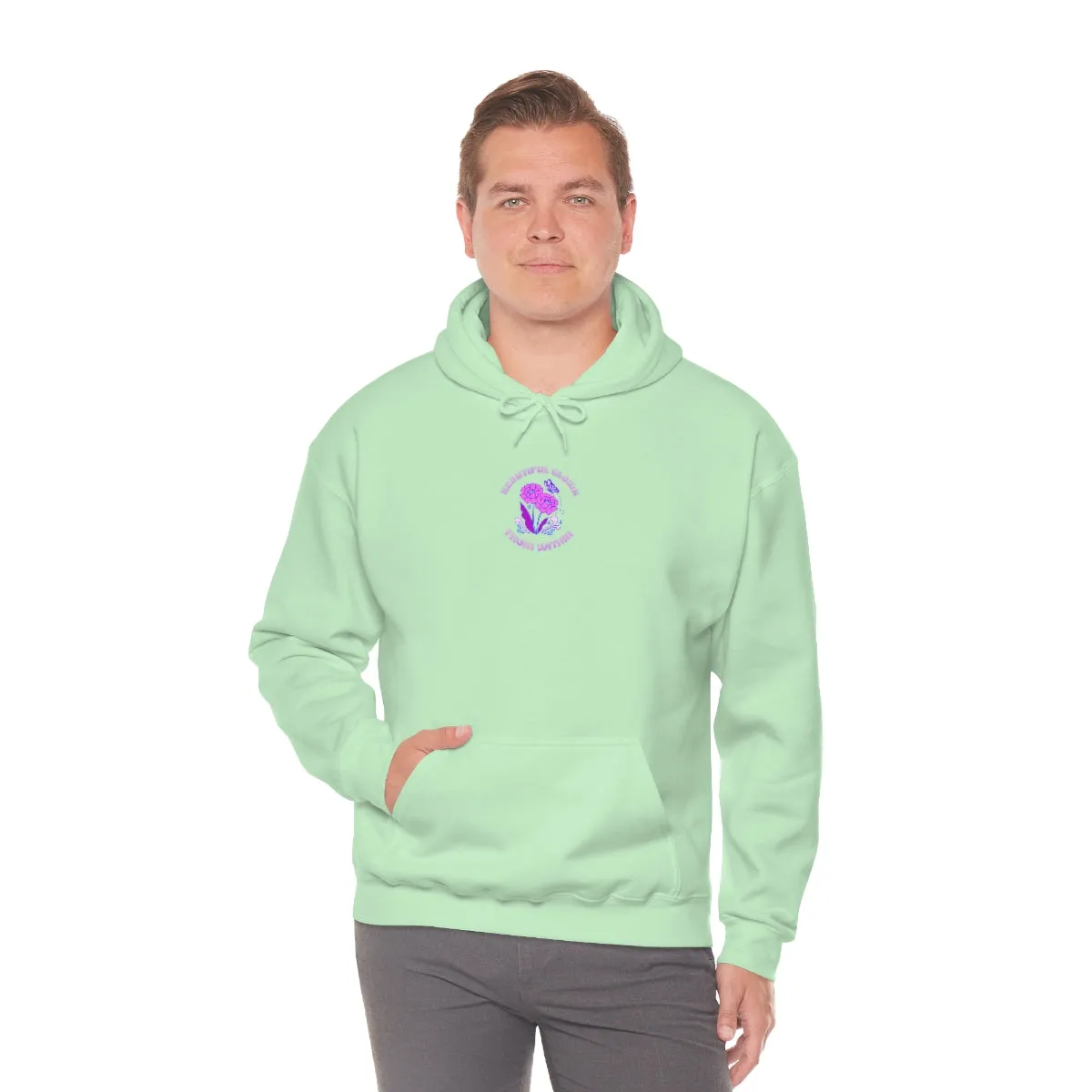 Beautiful Glows from Within Purple Flower Hoodie, Oversized Hoodie, Front Back Print Trendy Sweatshirt, Beach Cover Up, Lake Cover