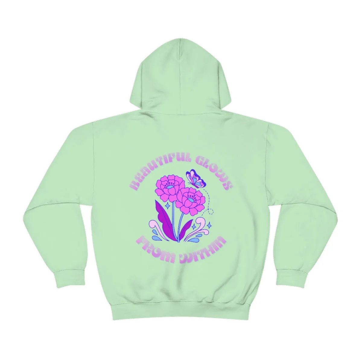 Beautiful Glows from Within Purple Flower Hoodie, Oversized Hoodie, Front Back Print Trendy Sweatshirt, Beach Cover Up, Lake Cover